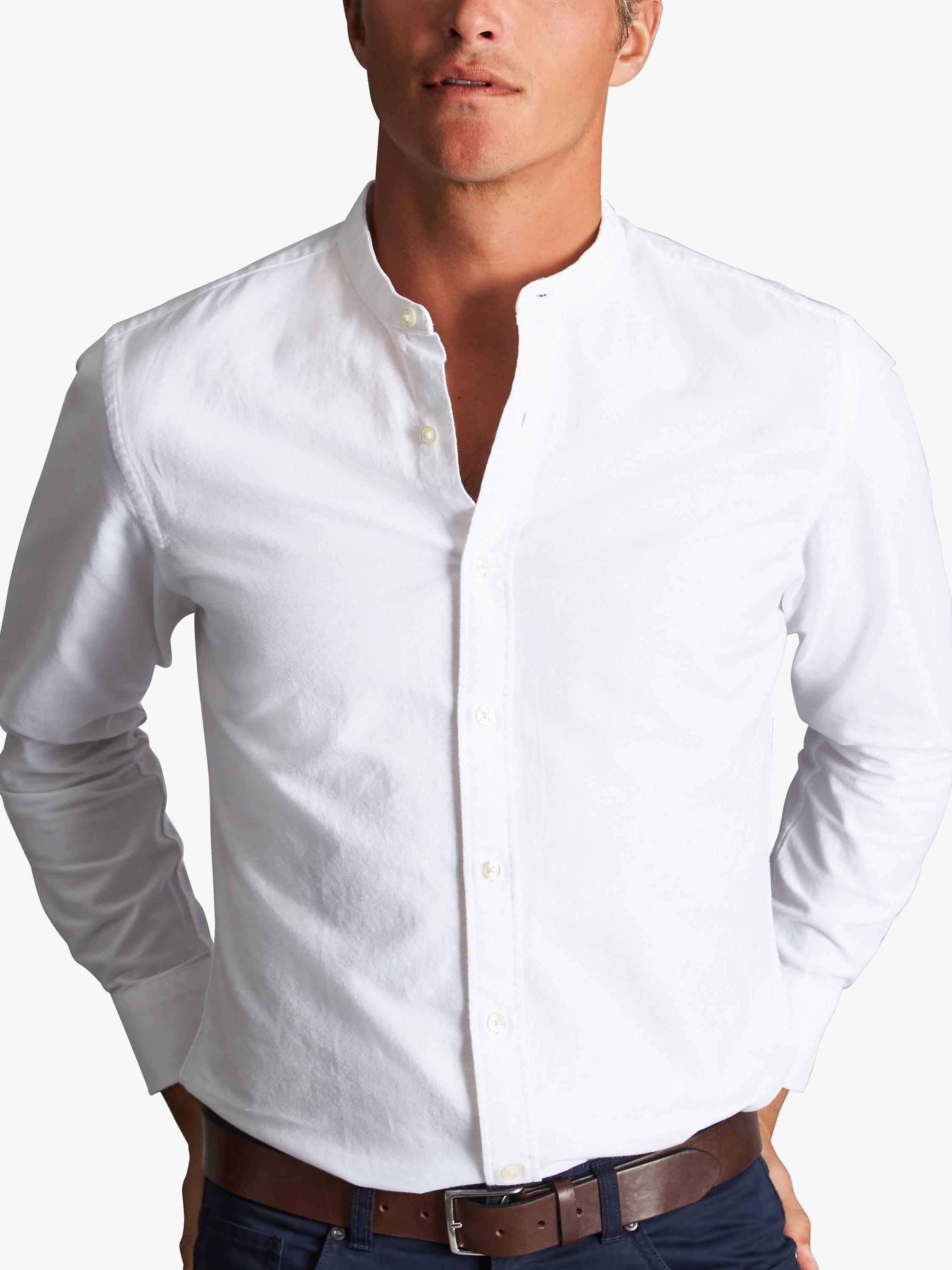 Charles Tyrwhitt Cotton Linen Blend Collarless Slim Fit Shirt, White, S