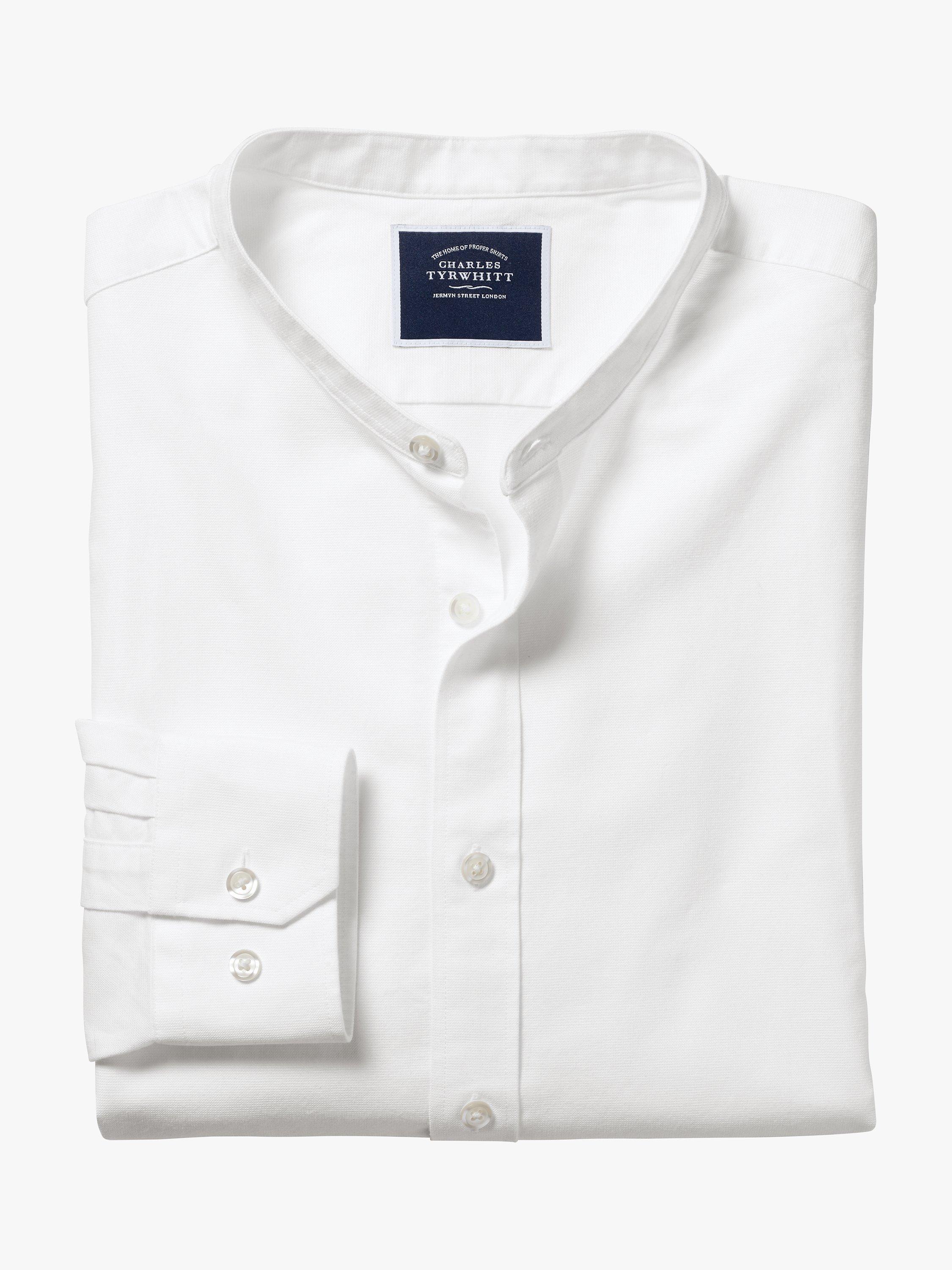 Charles Tyrwhitt Cotton Linen Blend Collarless Slim Fit Shirt, White, S