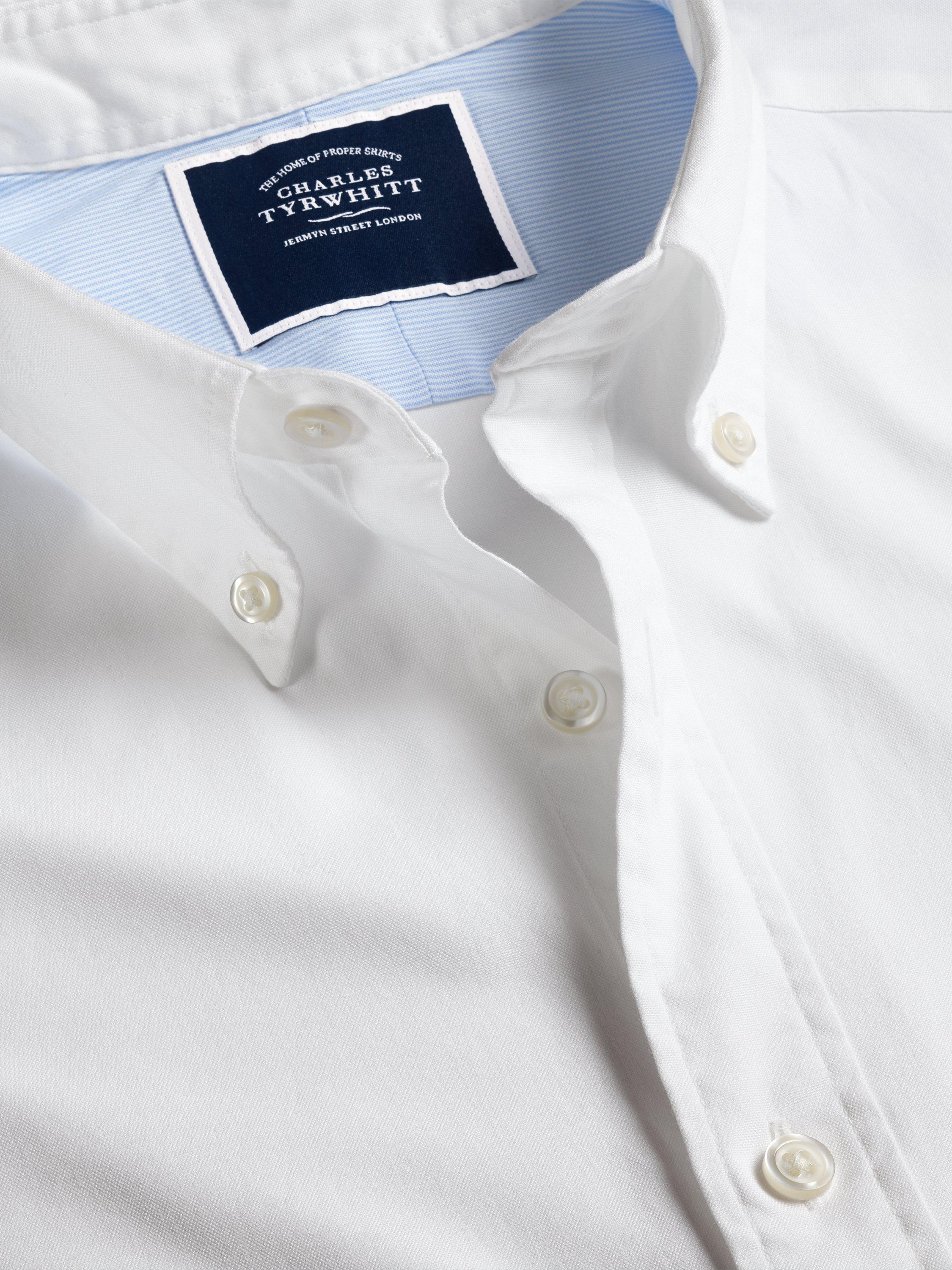 Charles Tyrwhitt Washed Cotton Button Down Slim Fit Short Sleeve Shirt, White
