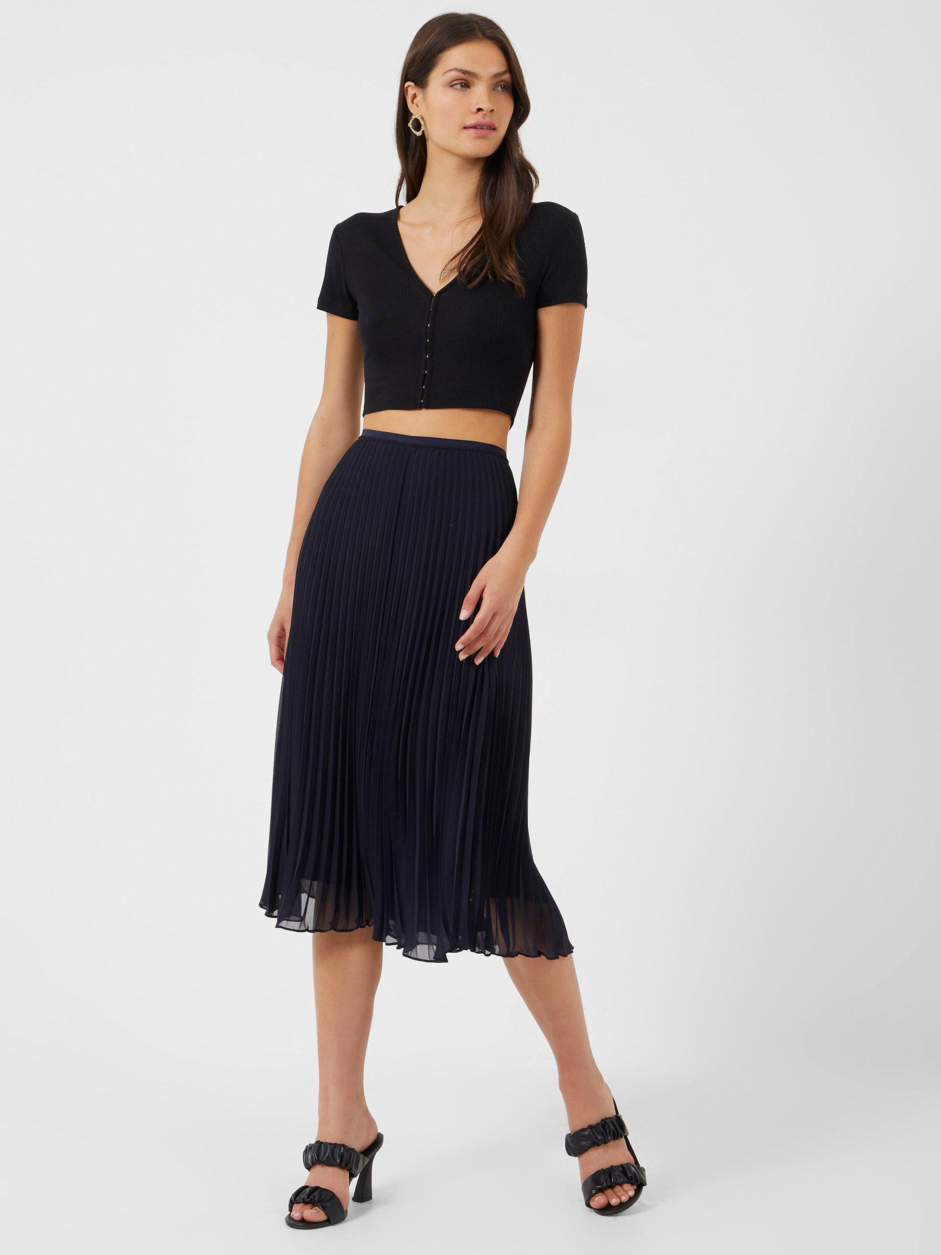 French Connection Ella Pleated Midi Skirt, Black 