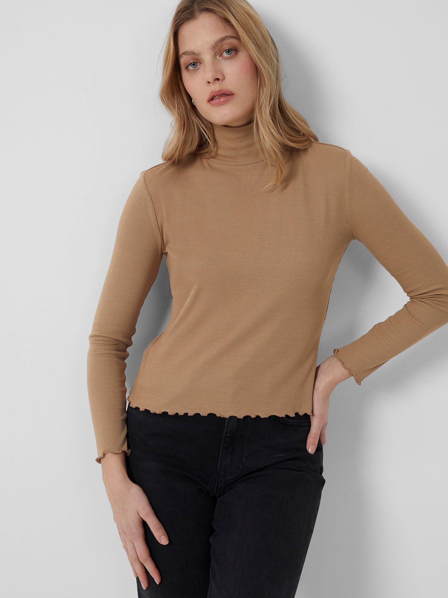 French Connection Tam Ribbed Jersey Top, Camel