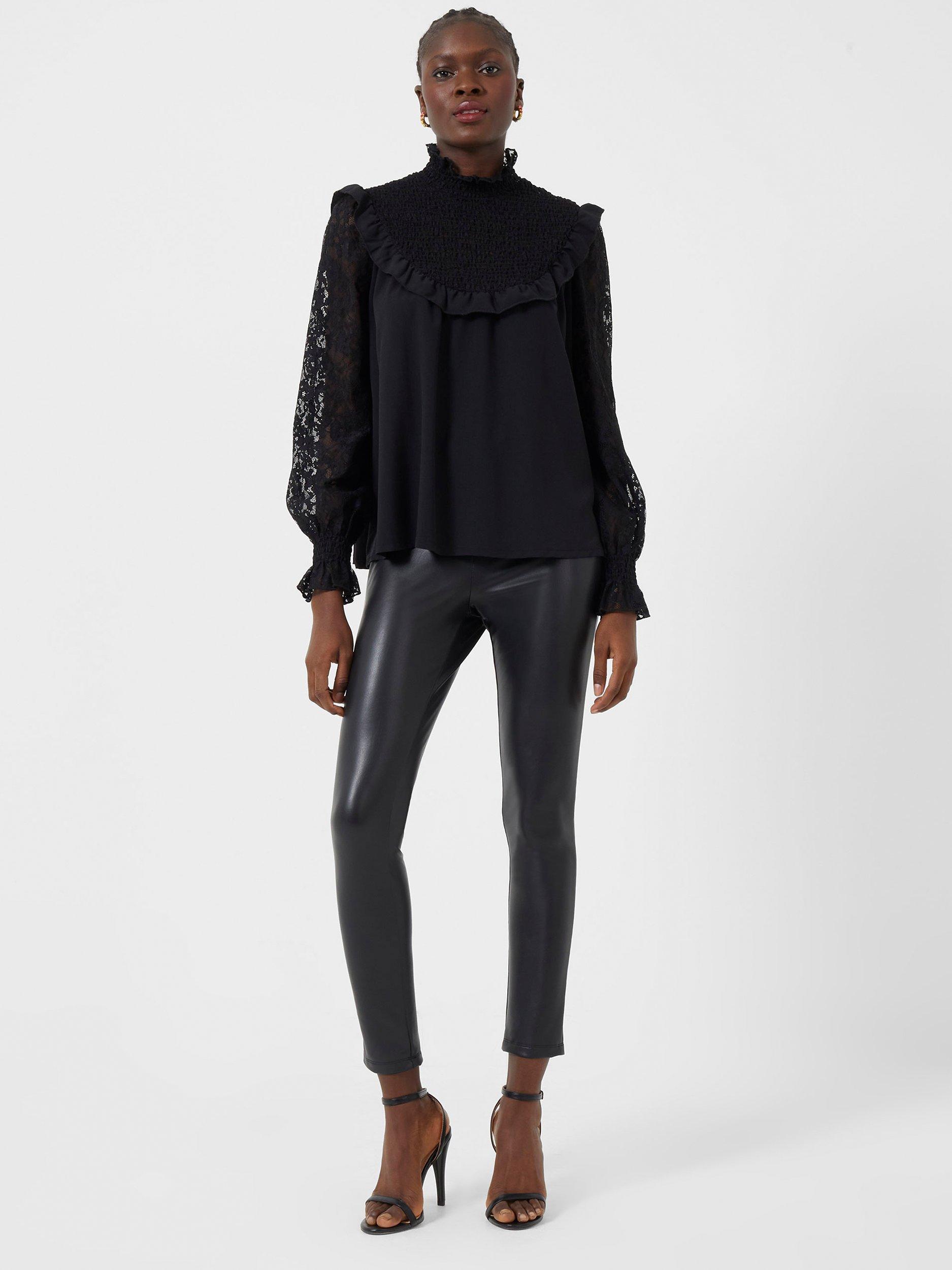 French Connection Etta Leather Skinny Vegan Trousers, Black