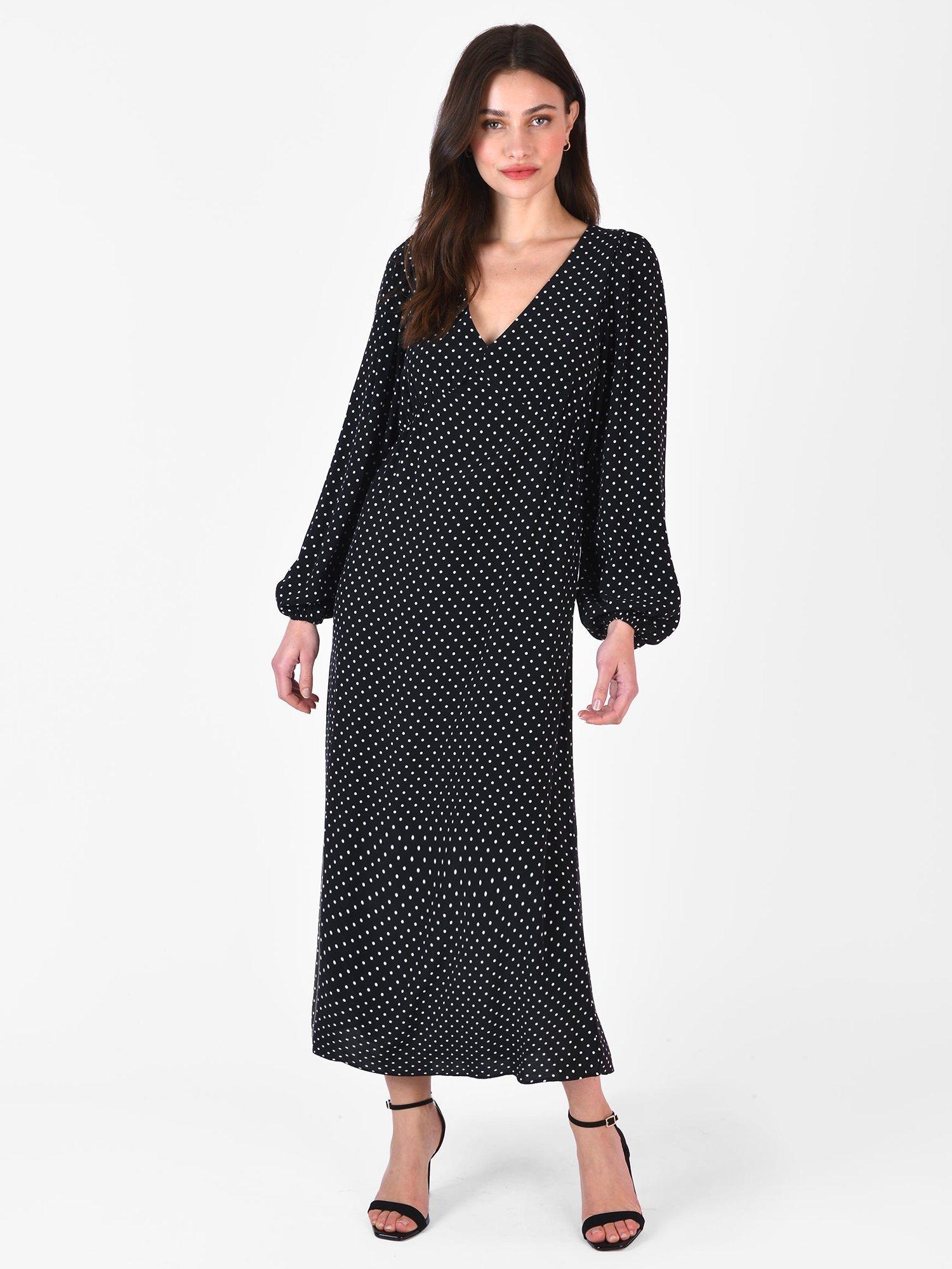 Ro&Zo Amara Pinspot Balloon Sleeve Maxi Dress, Black