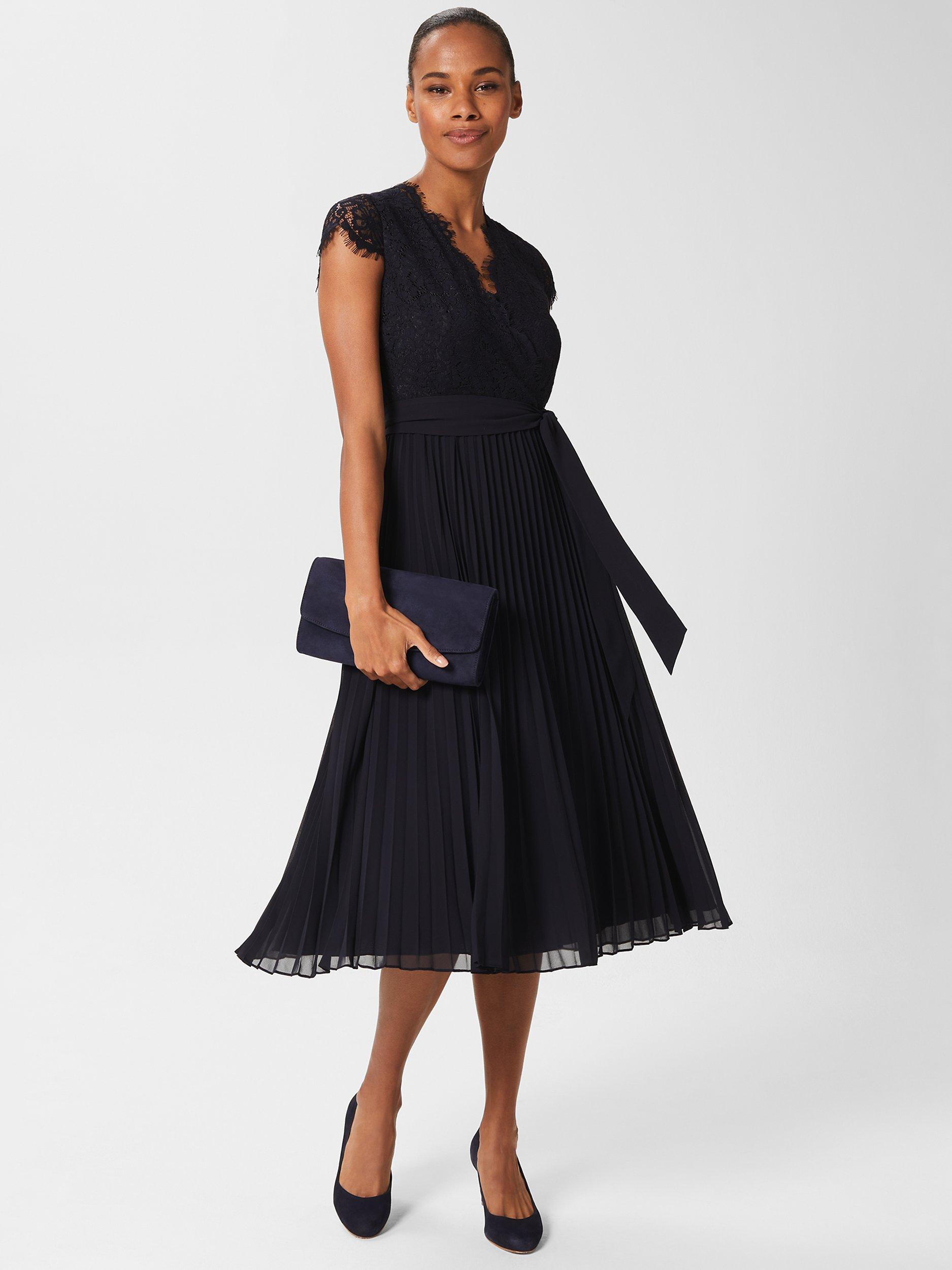 Hobbs Nadiya Pleated Dress, Navy