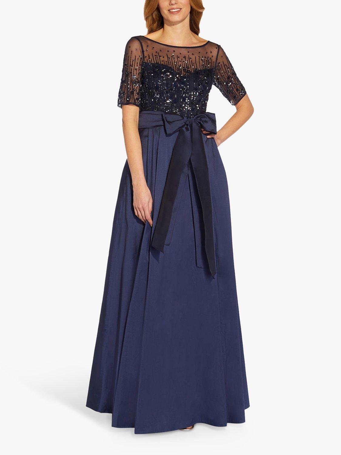 Adrianna Papell Beaded Bow Waist Taffeta Maxi Dress, Navy
