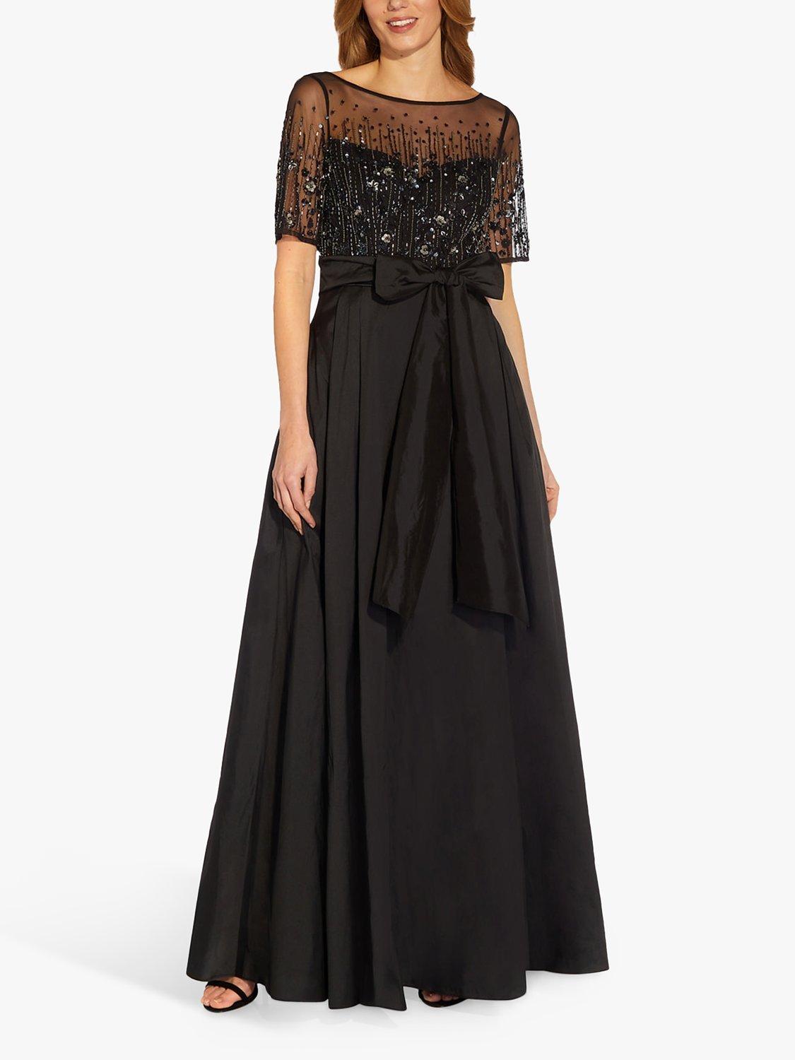 Adrianna Papell Beaded Bow Waist Taffeta Maxi Dress, Black