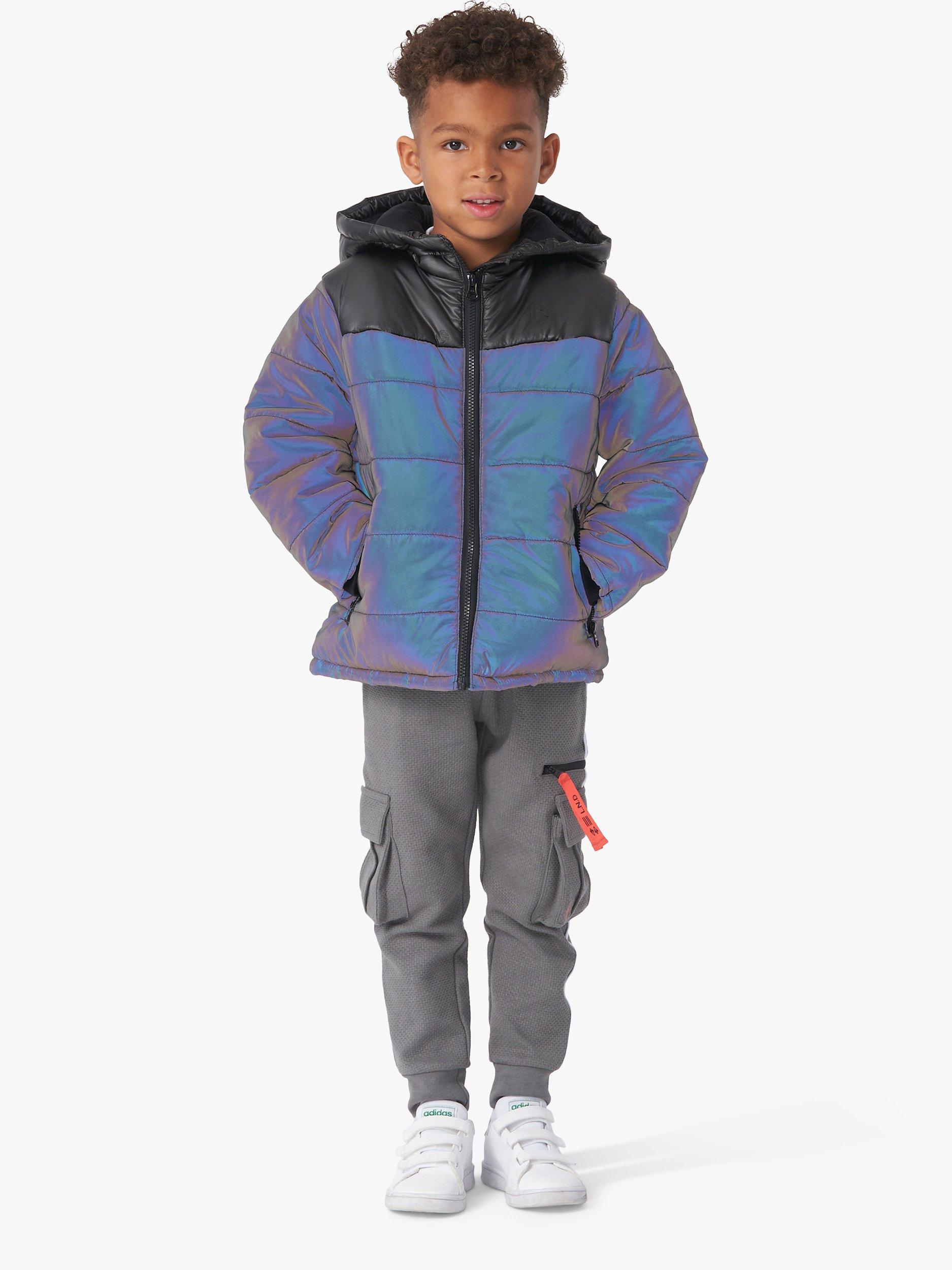 Angel & Rocket Kids' Chase Colour Block Holographic Quilted Jacket, Black/Multi