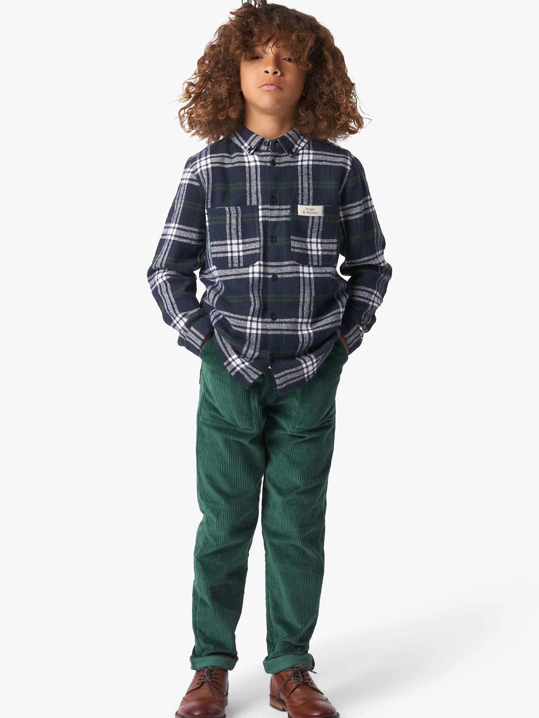 Angel & Rocket Kids' Lorenzo Check Shirt, Green