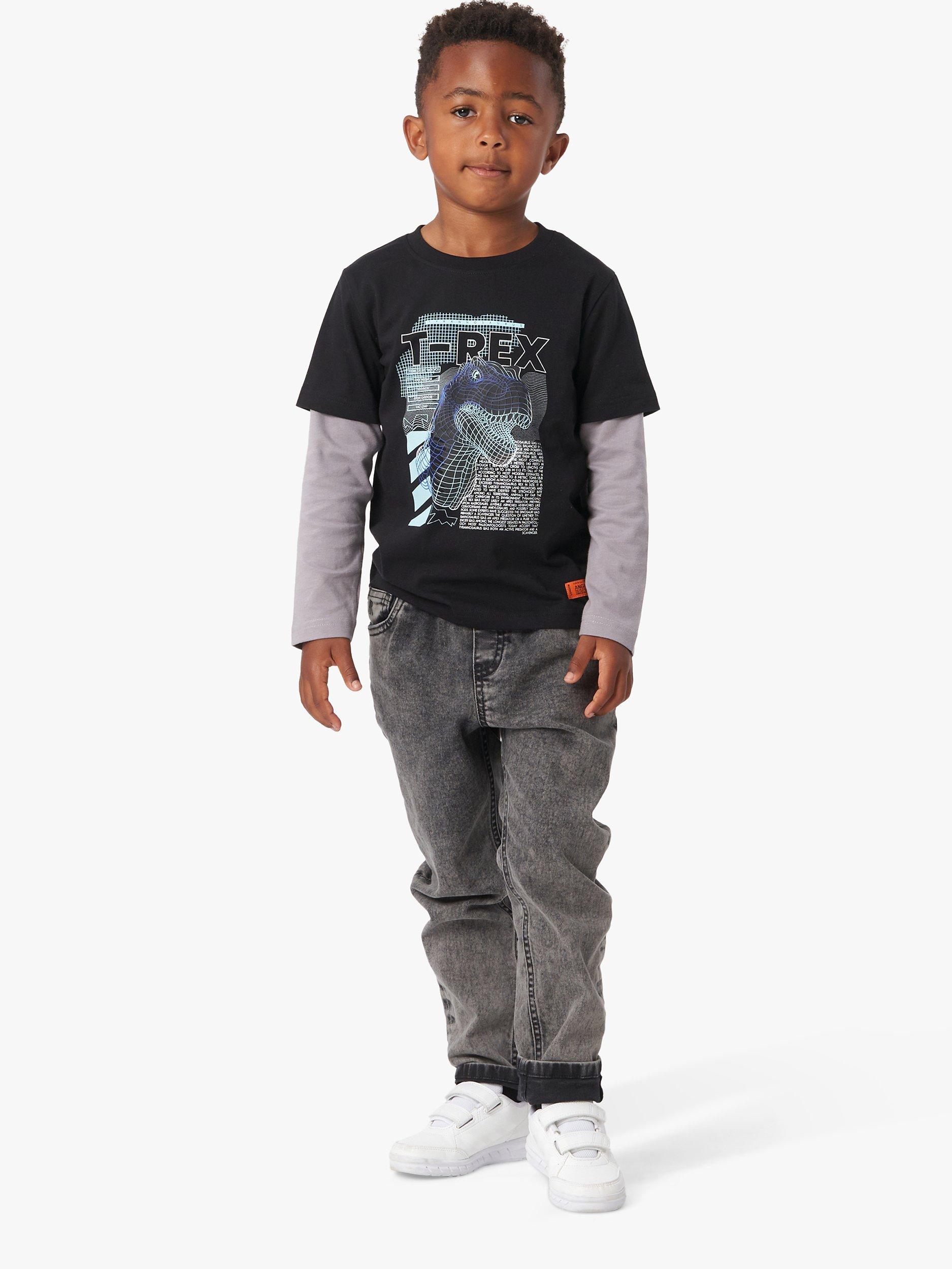 Angel & Rocket Kids' Mateo T-Rex Mock Sleeve Jersey Top, Black