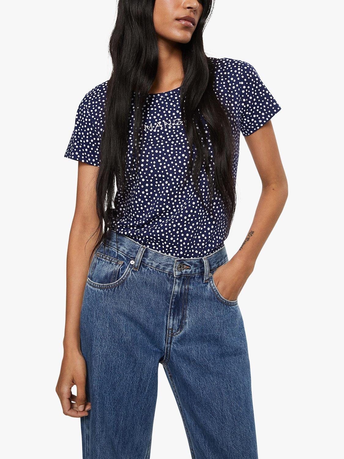 Mango Cotton Spot Crew Neck T-Shirt, Navy