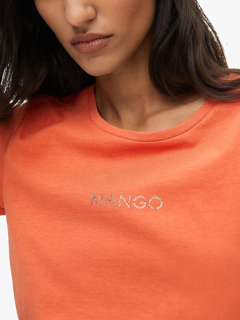 Product image 1 of 7, which shows Mango Logo Cotton Crew Neck T-Shirt, Red, S