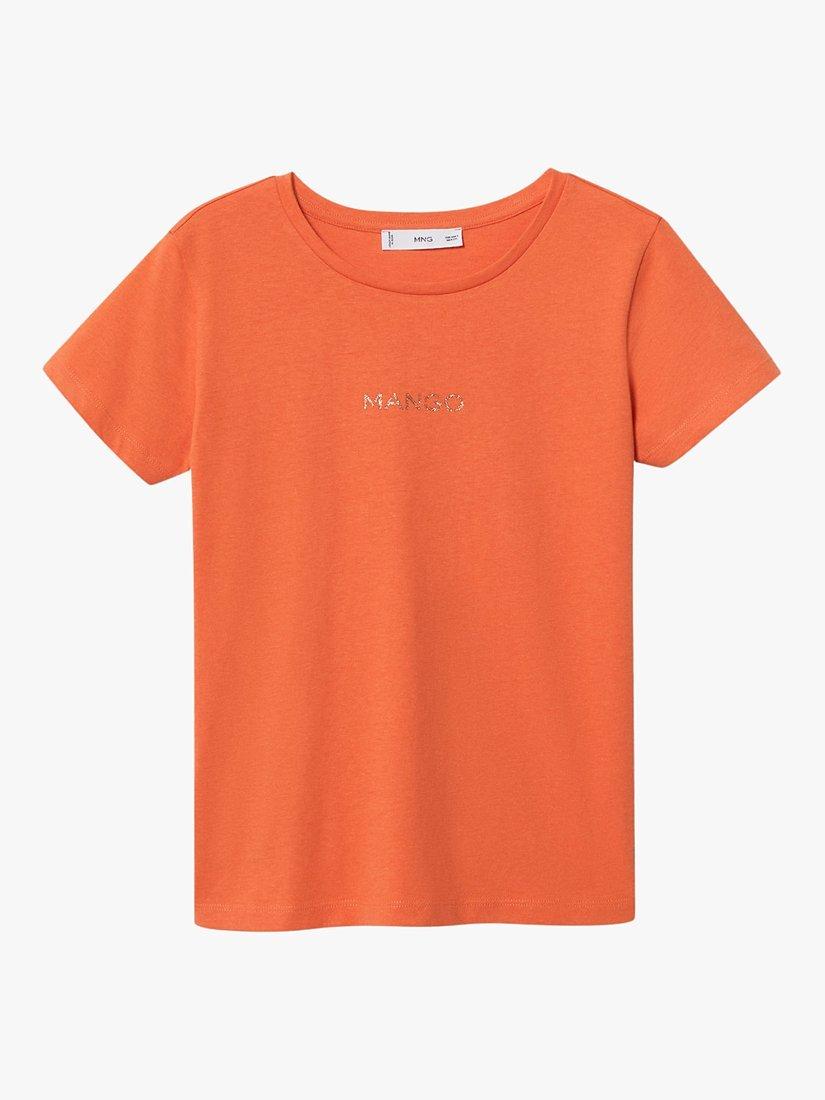 Product image 3 of 7, which shows Mango Logo Cotton Crew Neck T-Shirt, Red, S