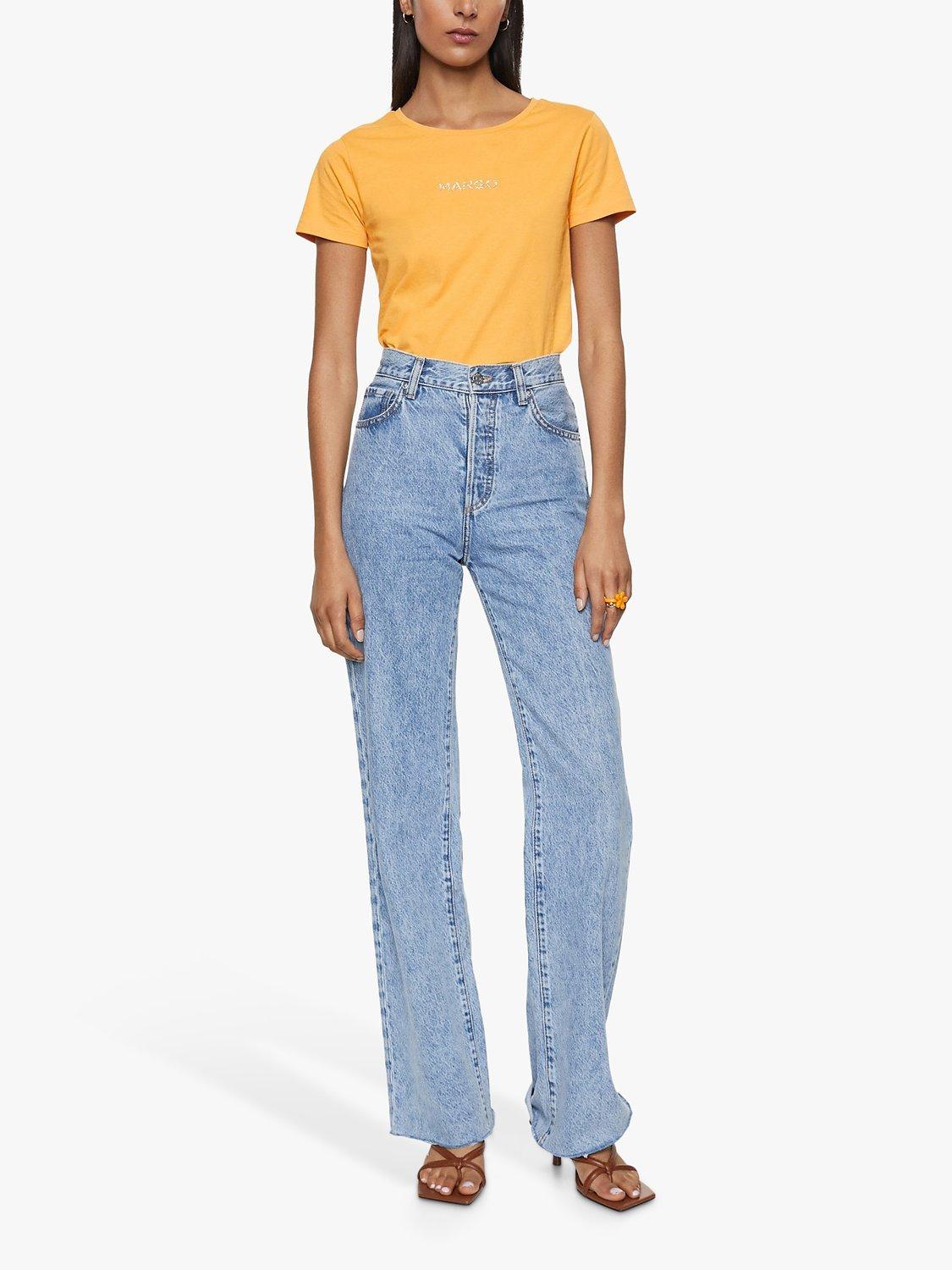 Product image 2 of 6, which shows Mango Logo Cotton Crew Neck T-Shirt, Yellow, XL
