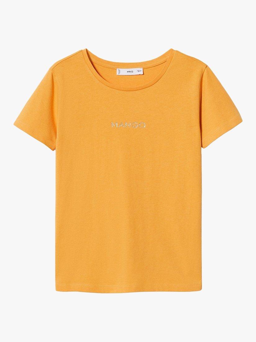 Product image 3 of 6, which shows Mango Logo Cotton Crew Neck T-Shirt, Yellow, XL