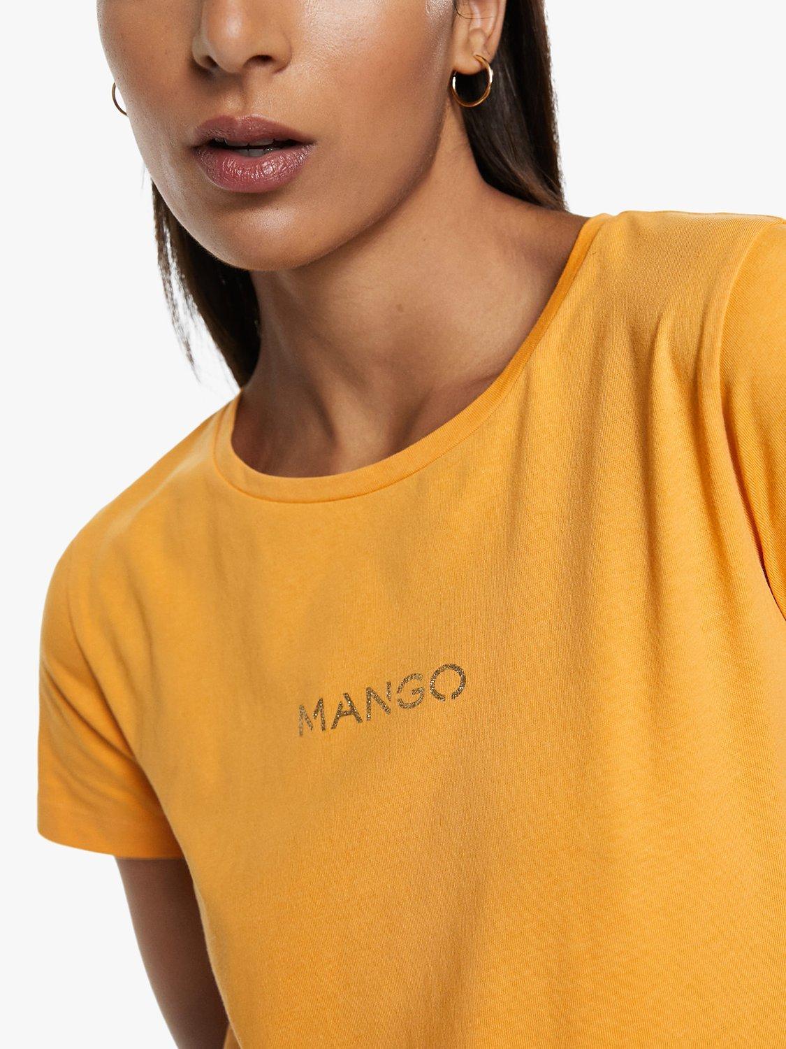 Product image 5 of 6, which shows Mango Logo Cotton Crew Neck T-Shirt, Yellow, XL