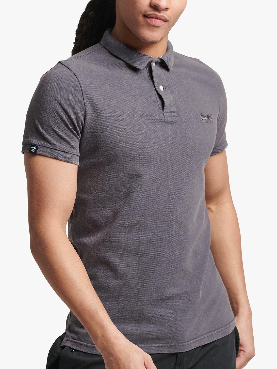 Superdry Vintage Destroy Short Sleeve Organic Cotton Polo Shirt, Iron Gate, XXXL