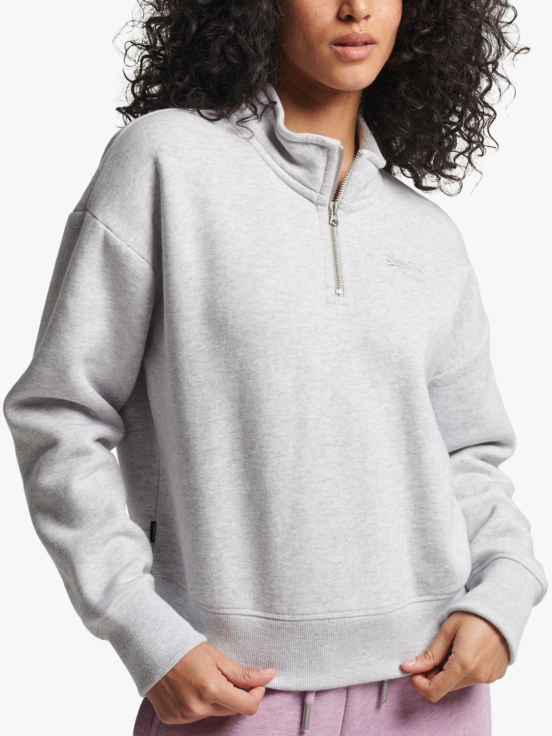 Superdry Organic Cotton Blend Vintage Logo Henley Sweatshirt, Glacier Grey Marl