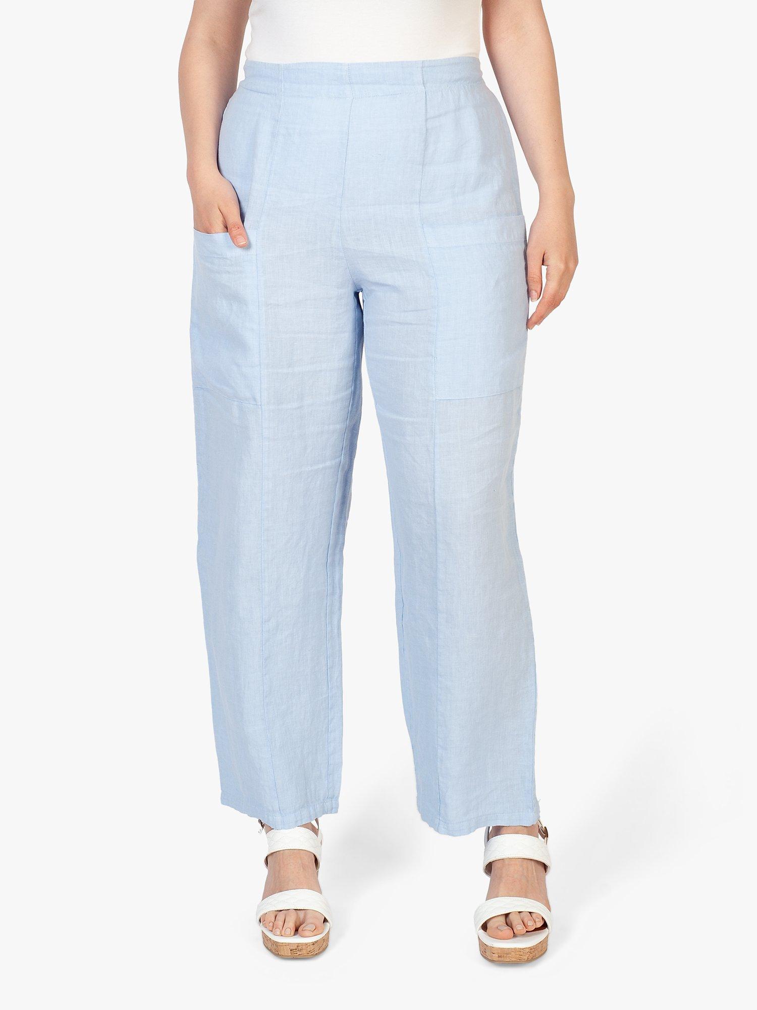 chesca Linen Straight Cut Trousers, Baby Blue