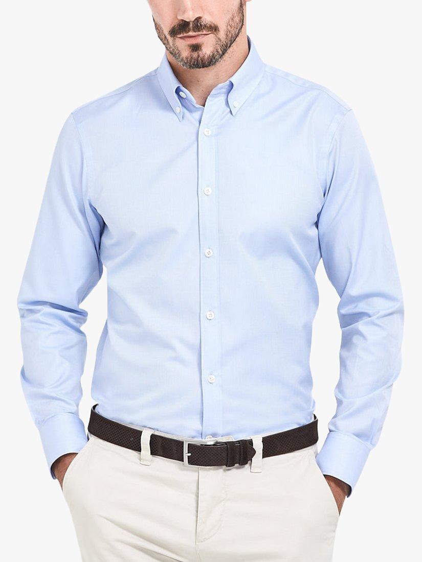 Alder & Green GOTS Organic Cotton Extra Slim Fit Button Down Oxford Shirt, Blue Sky