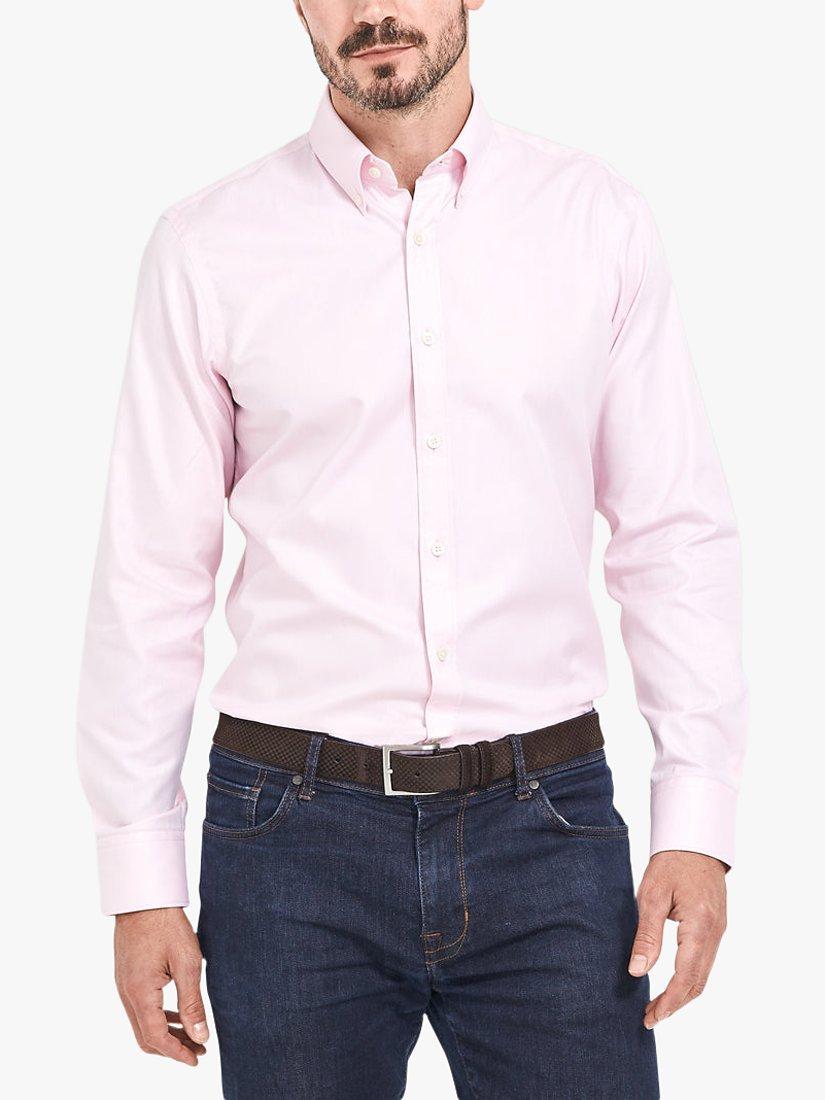 Alder & Green GOTS Organic Cotton Extra Slim Fit Button Down Oxford Shirt, Pink Pastel