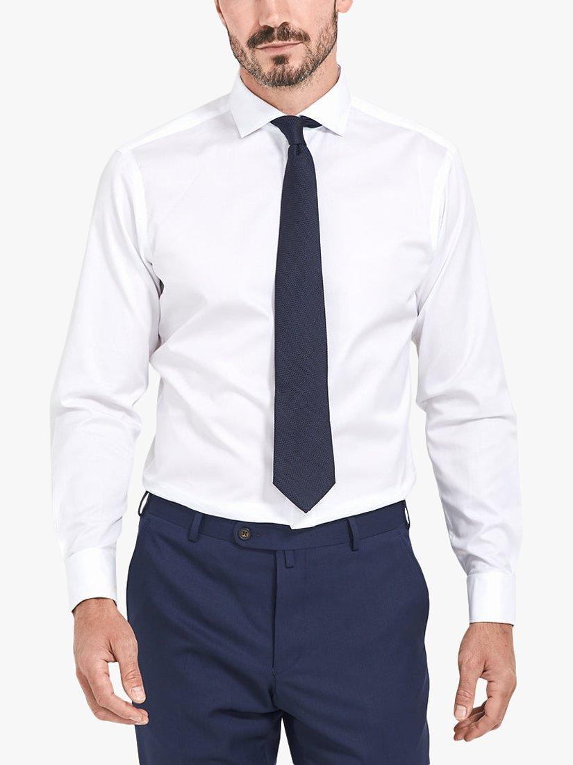 Alder & Green GOTS Organic Cotton Twill Double Cuff Slim Fit Shirt, White Bright