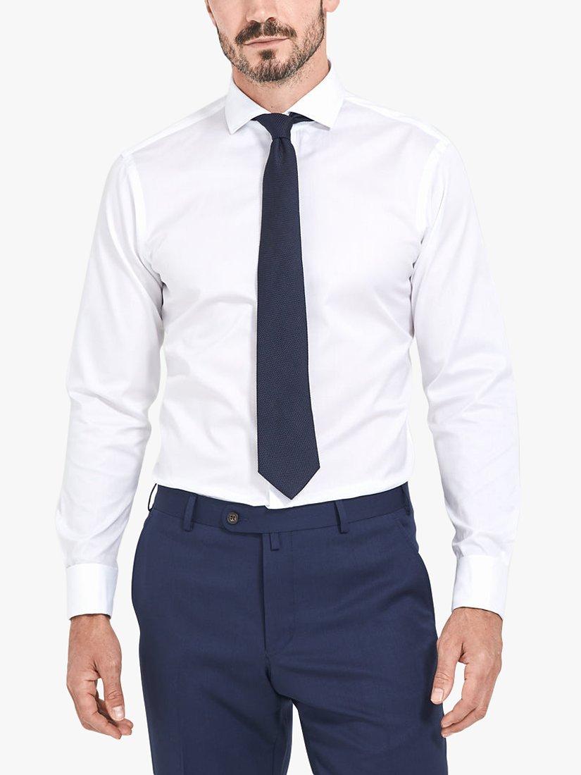Alder & Green GOTS Organic Cotton Twill Double Cuff Extra Slim Fit Shirt, White Bright