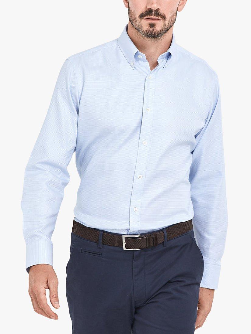 Alder & Green GOTS Organic Cotton Slim Fit Dogtooth Shirt, Blue Sky