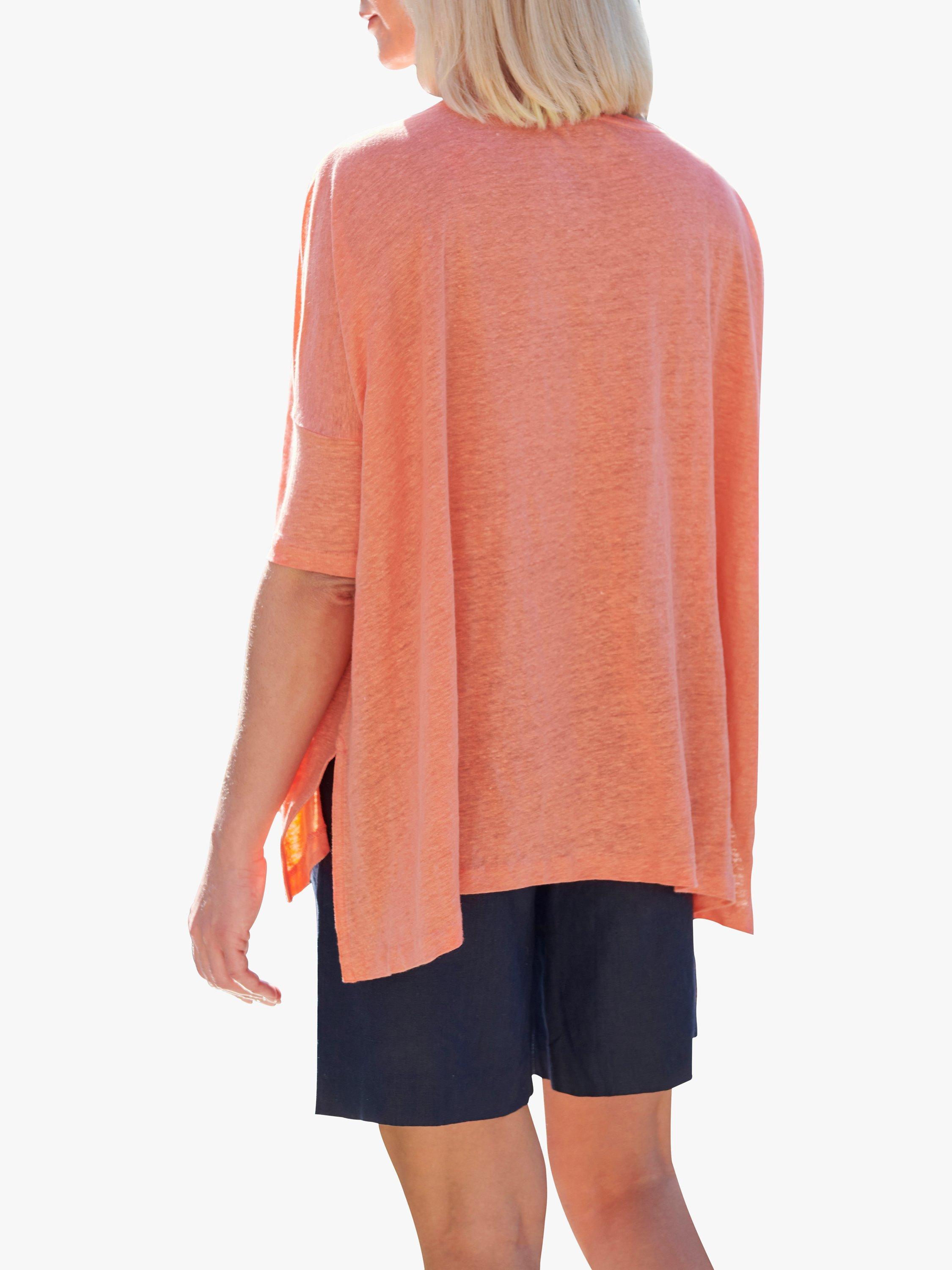 Product image 2 of 2, which shows Pure Collection Luxury Linen Poncho T-Shirt, Soft Coral, S