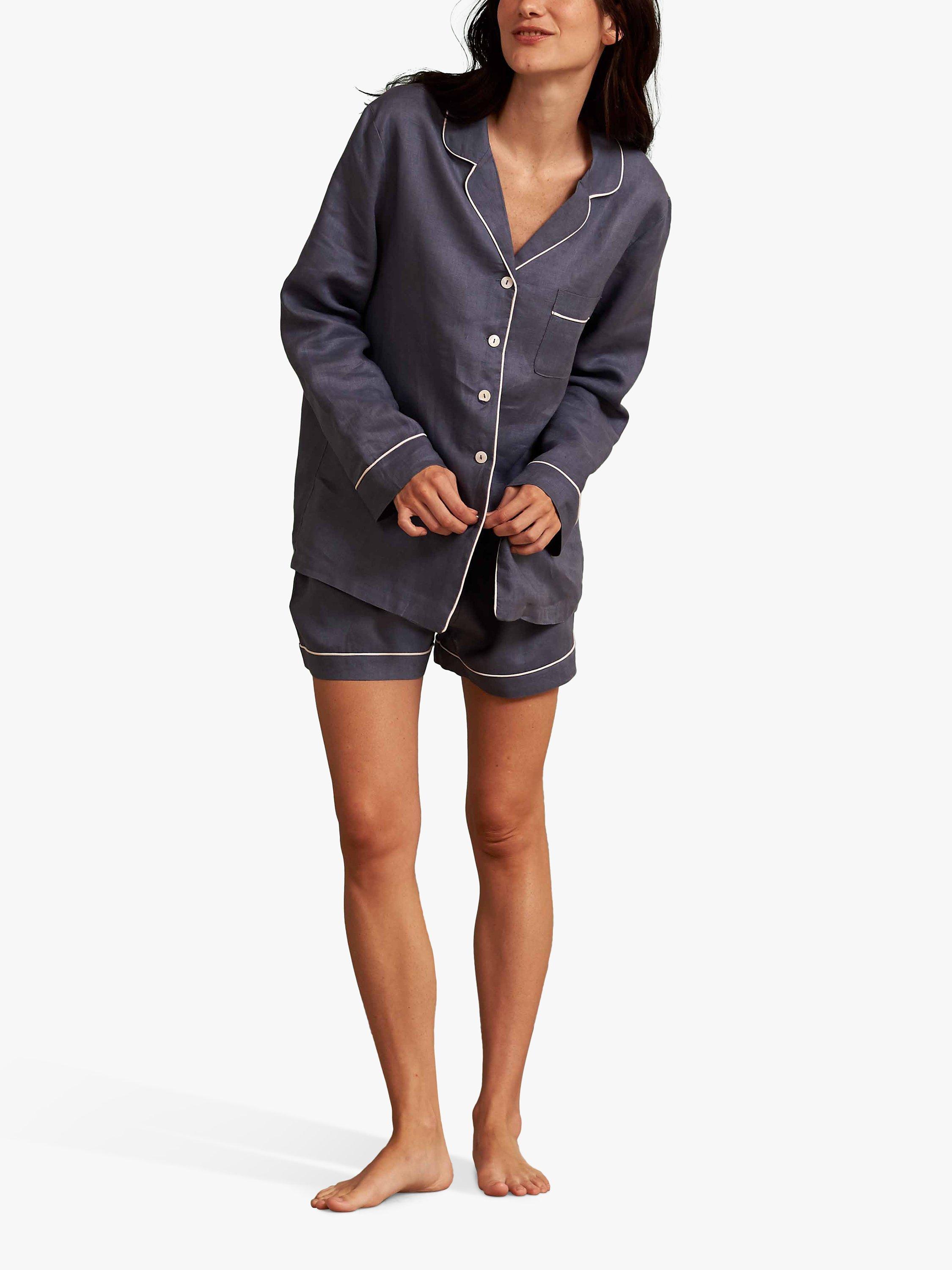 Product image 1 of 6, which shows Piglet in Bed Linen Shortie Pyjama Set, Blueberry, XS