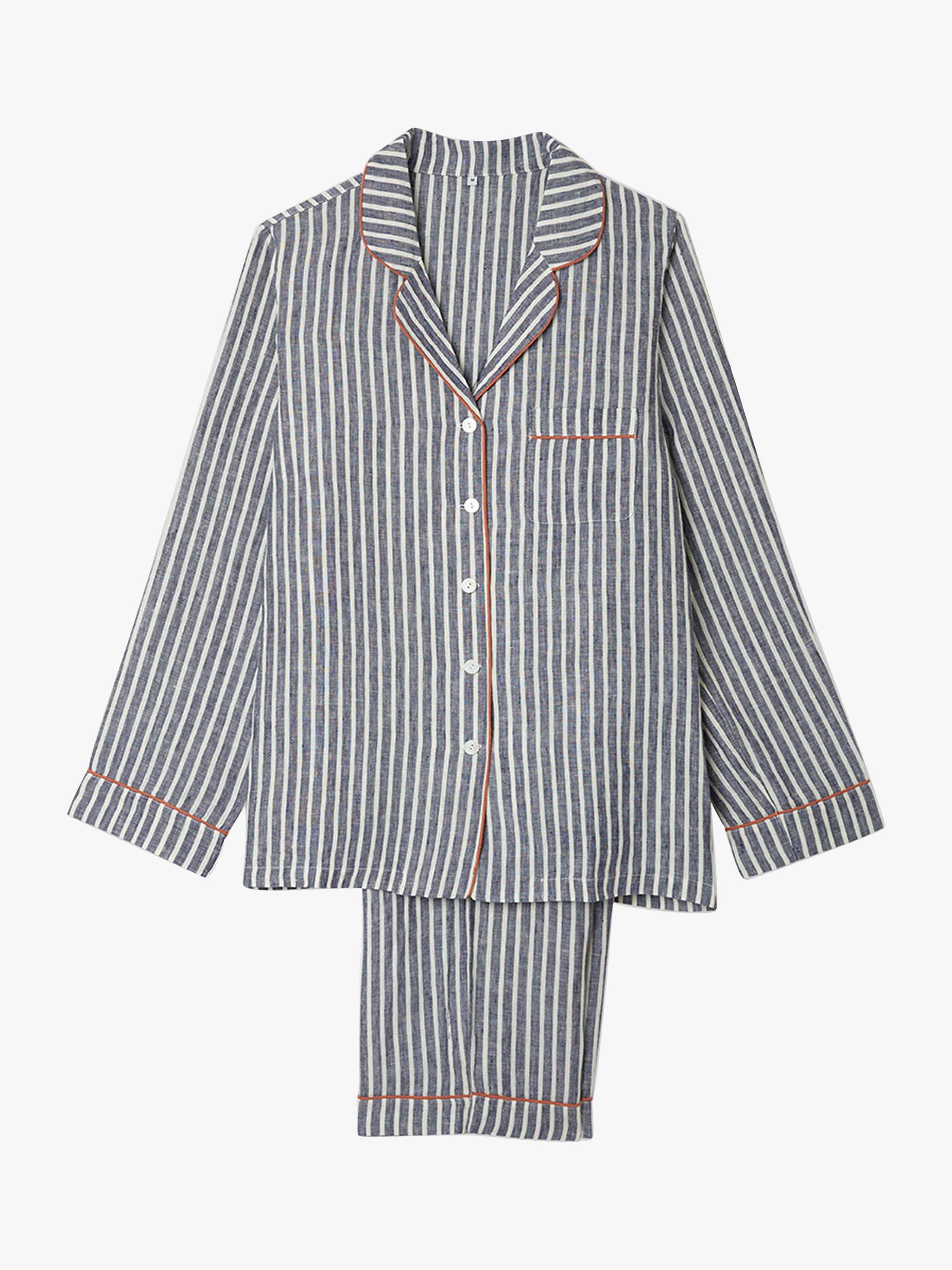 Product image 2 of 2, which shows Piglet in Bed Stripe Linen Pyjama Set, Midnight, XS