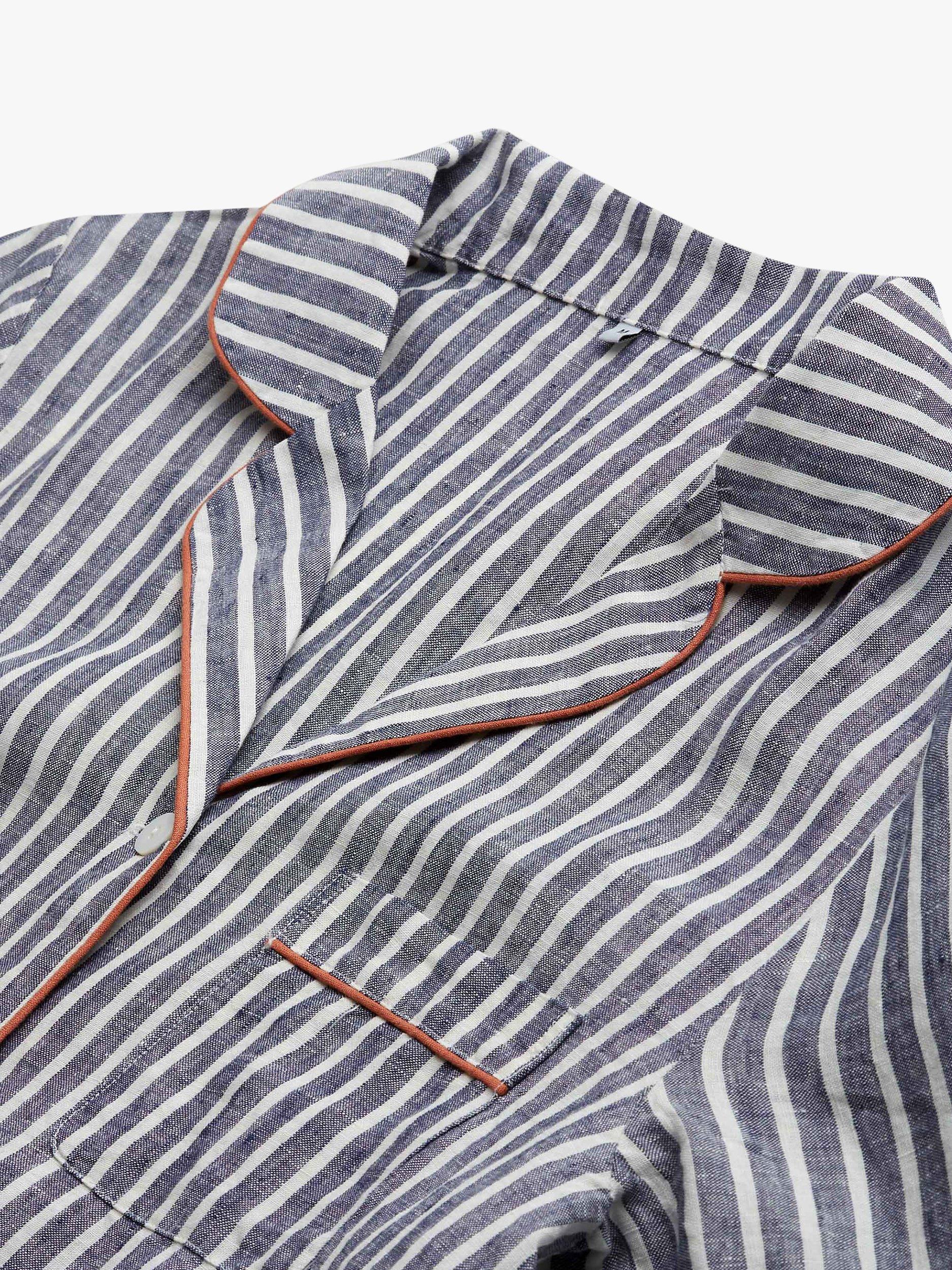 Product image 3 of 5, which shows Piglet in Bed Stripe Linen Shortie Pyjama Set, Midnight, XS