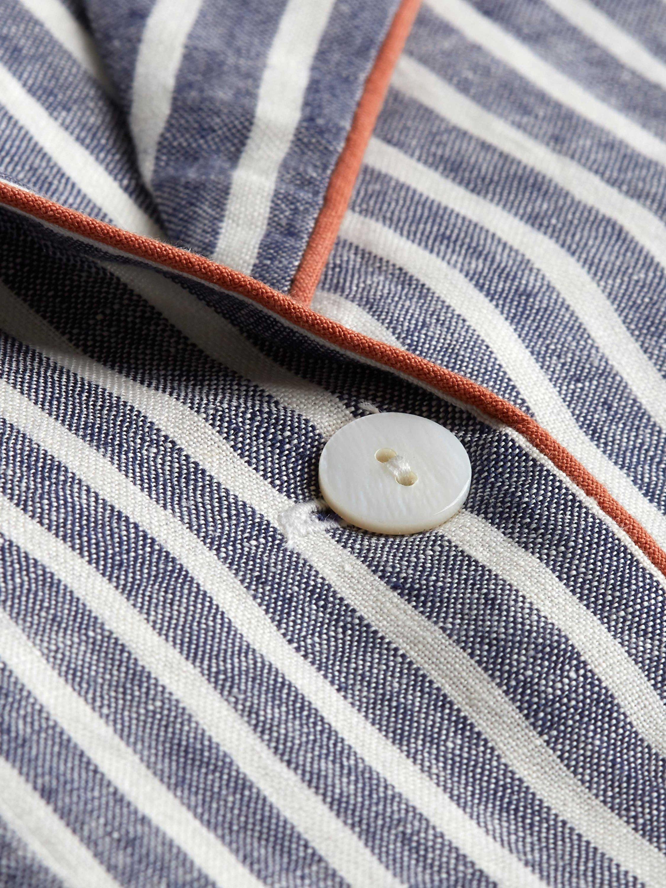Product image 4 of 5, which shows Piglet in Bed Stripe Linen Shortie Pyjama Set, Midnight, XS