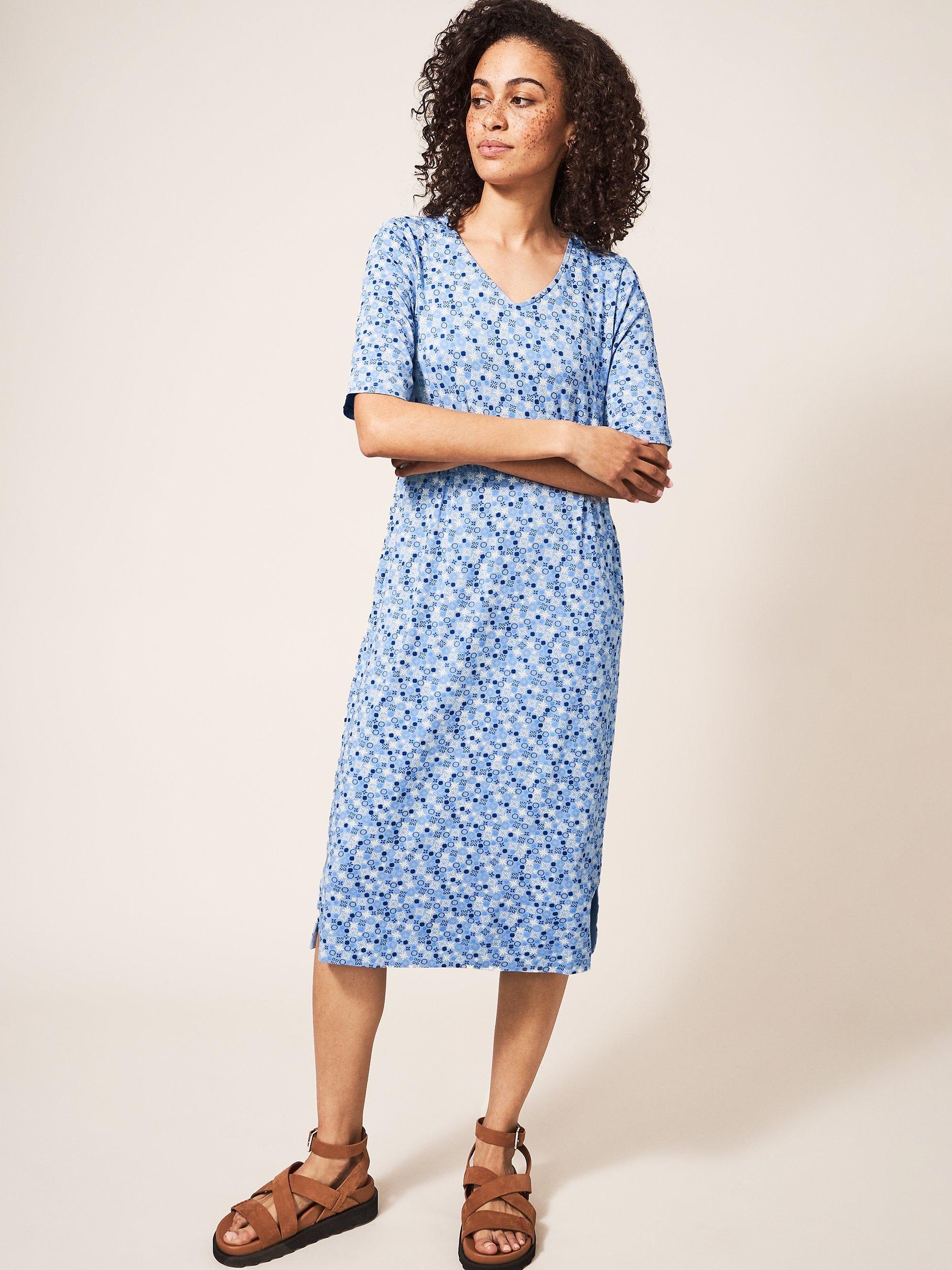 White Stuff Kara Jersey Midi Dress, Blue/Multi