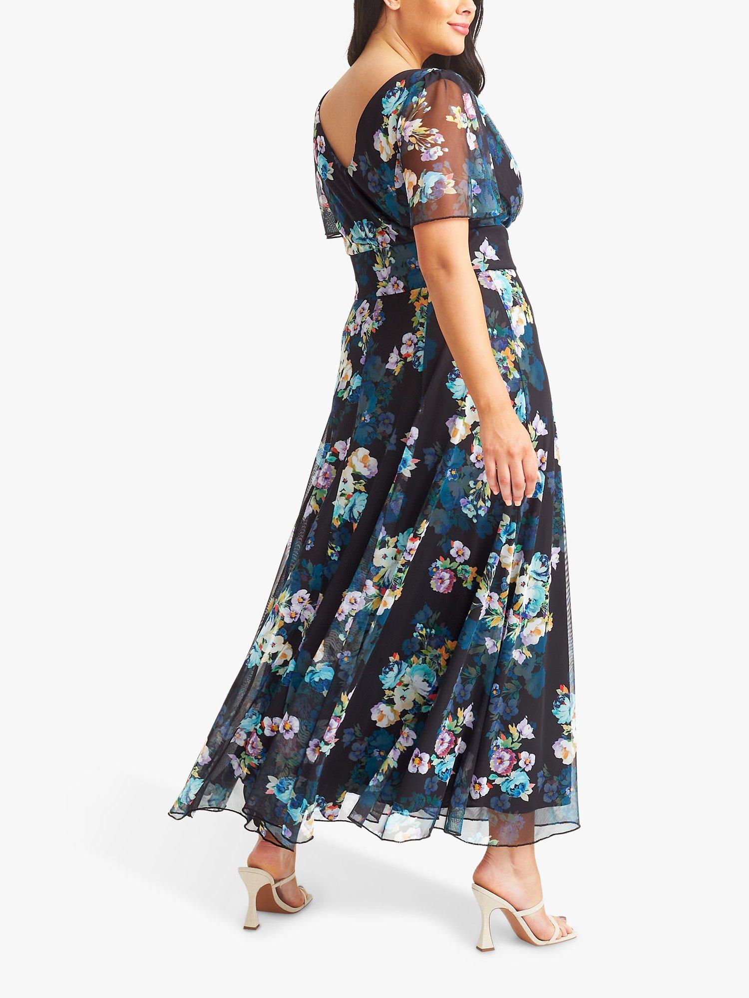 Product image 2 of 4, which shows Scarlett & Jo Isabelle Floral Print Float Sleeve Maxi Dress, Black/Teal, 14