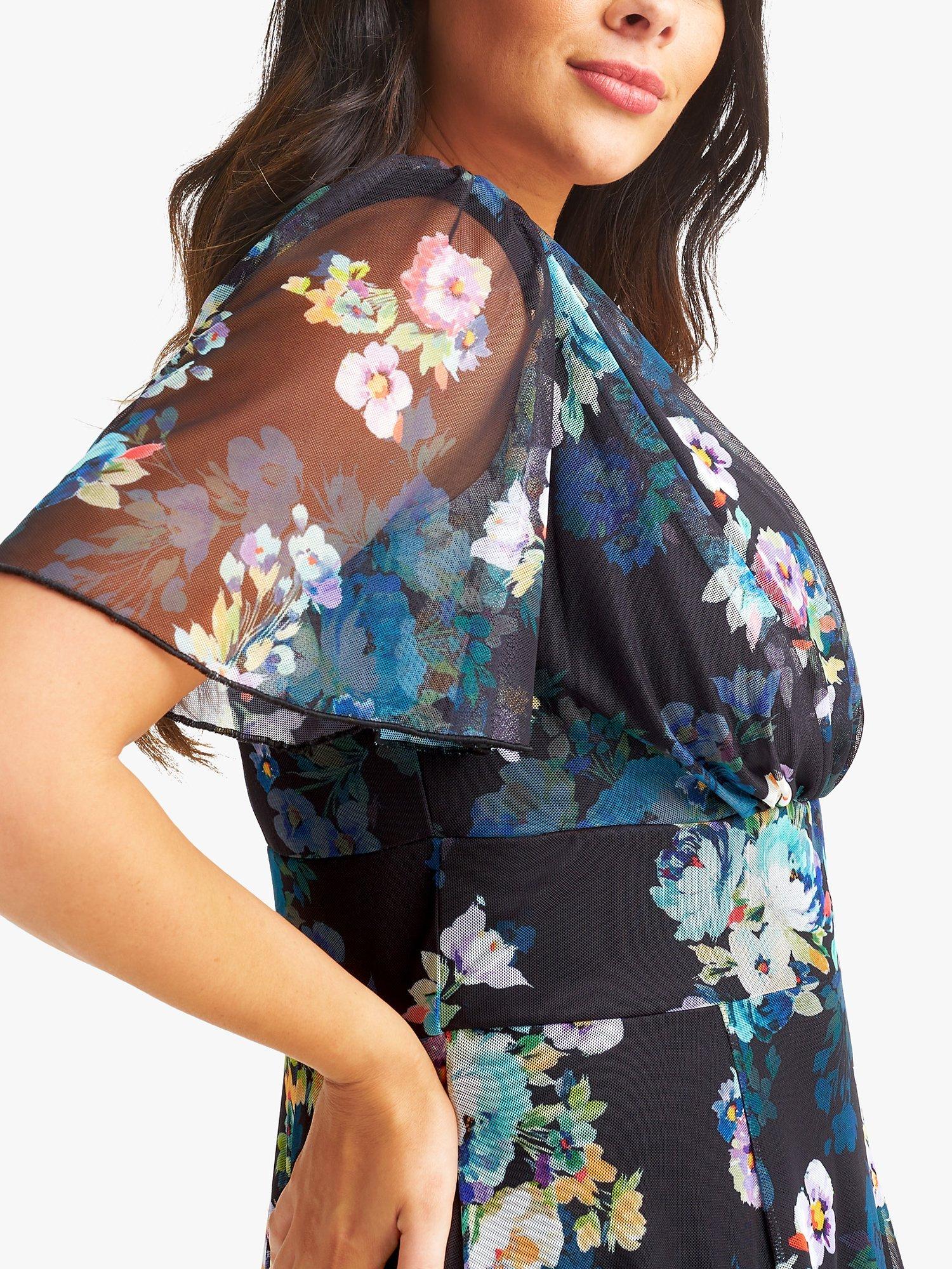 Product image 3 of 4, which shows Scarlett & Jo Isabelle Floral Print Float Sleeve Maxi Dress, Black/Teal, 14