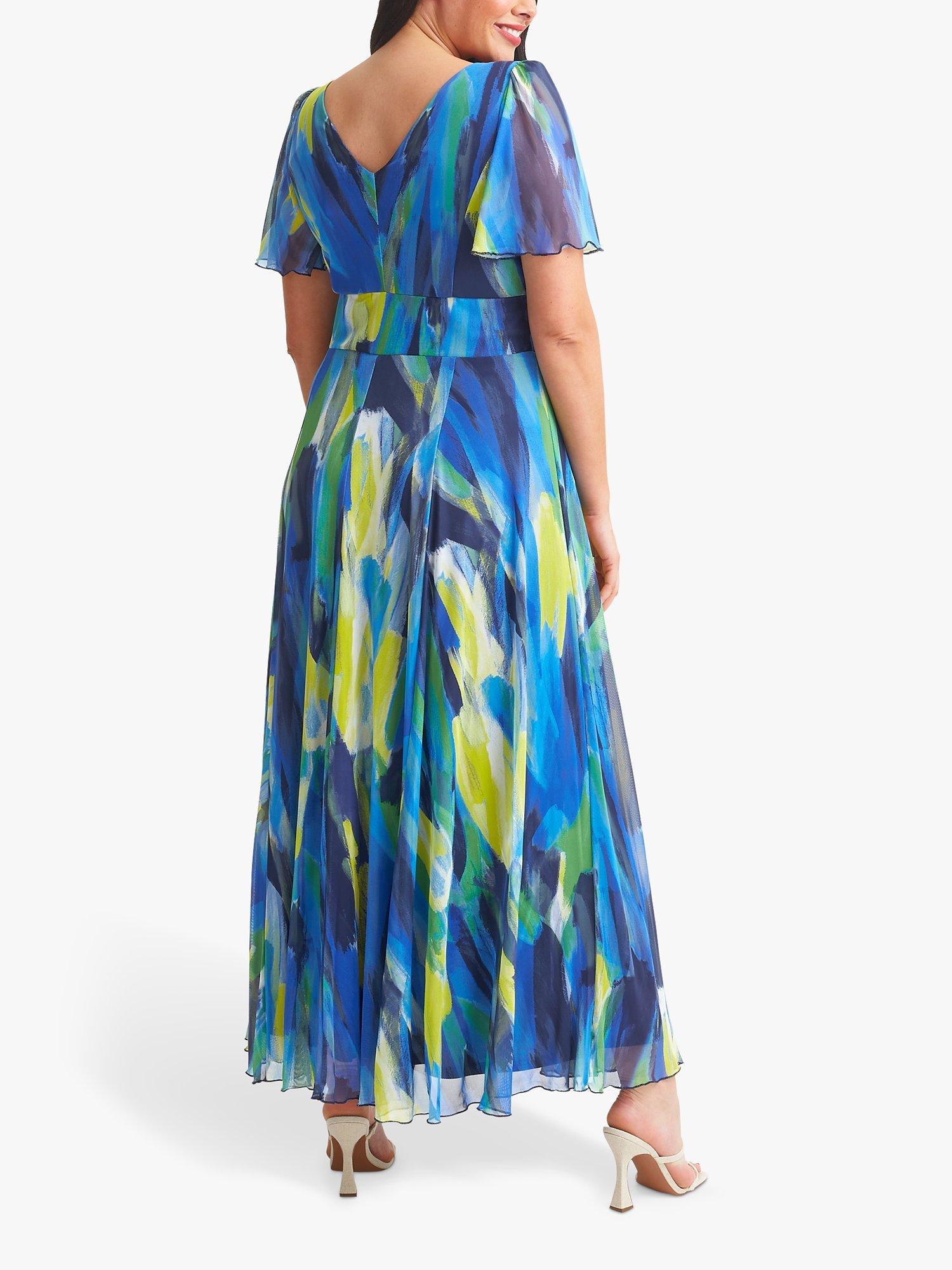 Product image 2 of 4, which shows Scarlett & Jo Isabelle Abstract Print Float Sleeve Maxi Dress, Blue/Yellow, 12