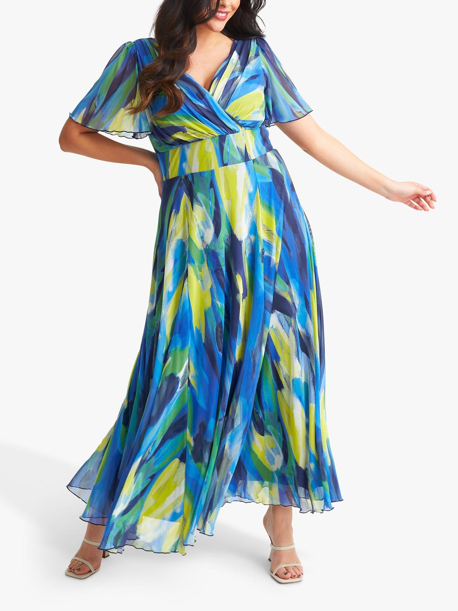 Product image 4 of 4, which shows Scarlett & Jo Isabelle Abstract Print Float Sleeve Maxi Dress, Blue/Yellow, 12