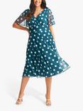 Scarlett & Jo Victoria Spot Print Angel Sleeve Midi Dress, Teal/Cream