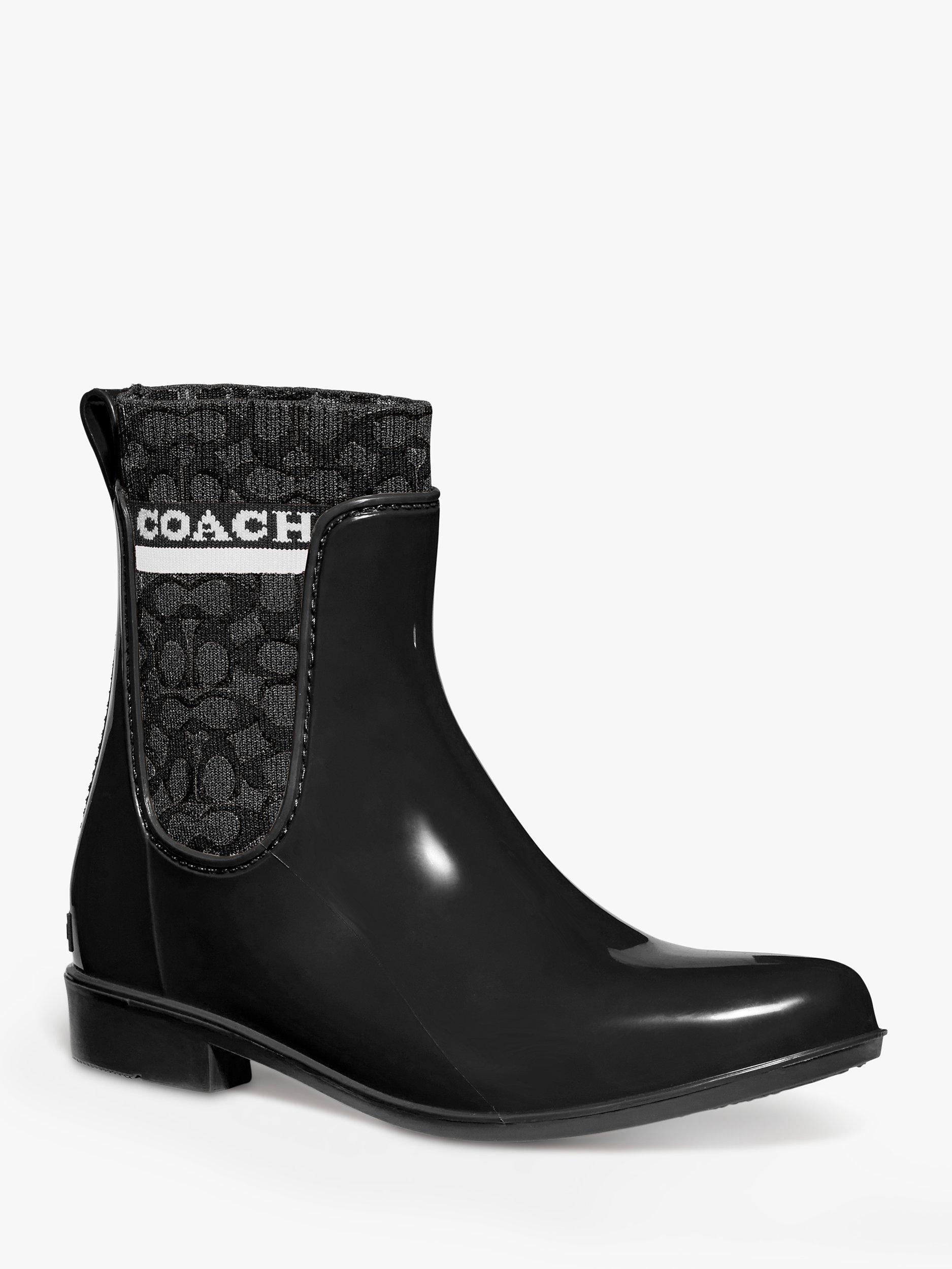 Coach Rivington Logo Intarsia Wellington Ankle Boots, Black