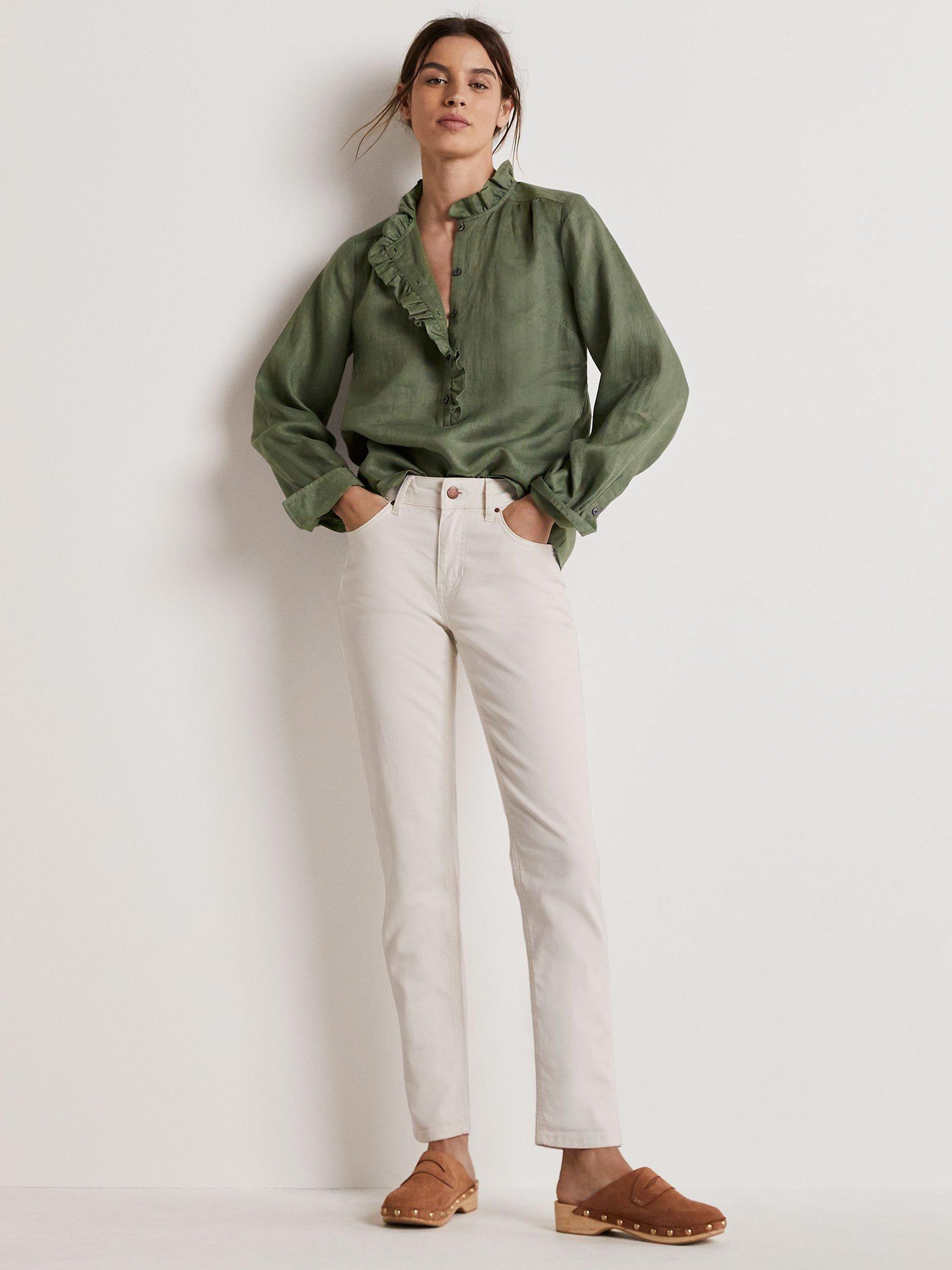Boden Ruffle Blouse, Alder Green