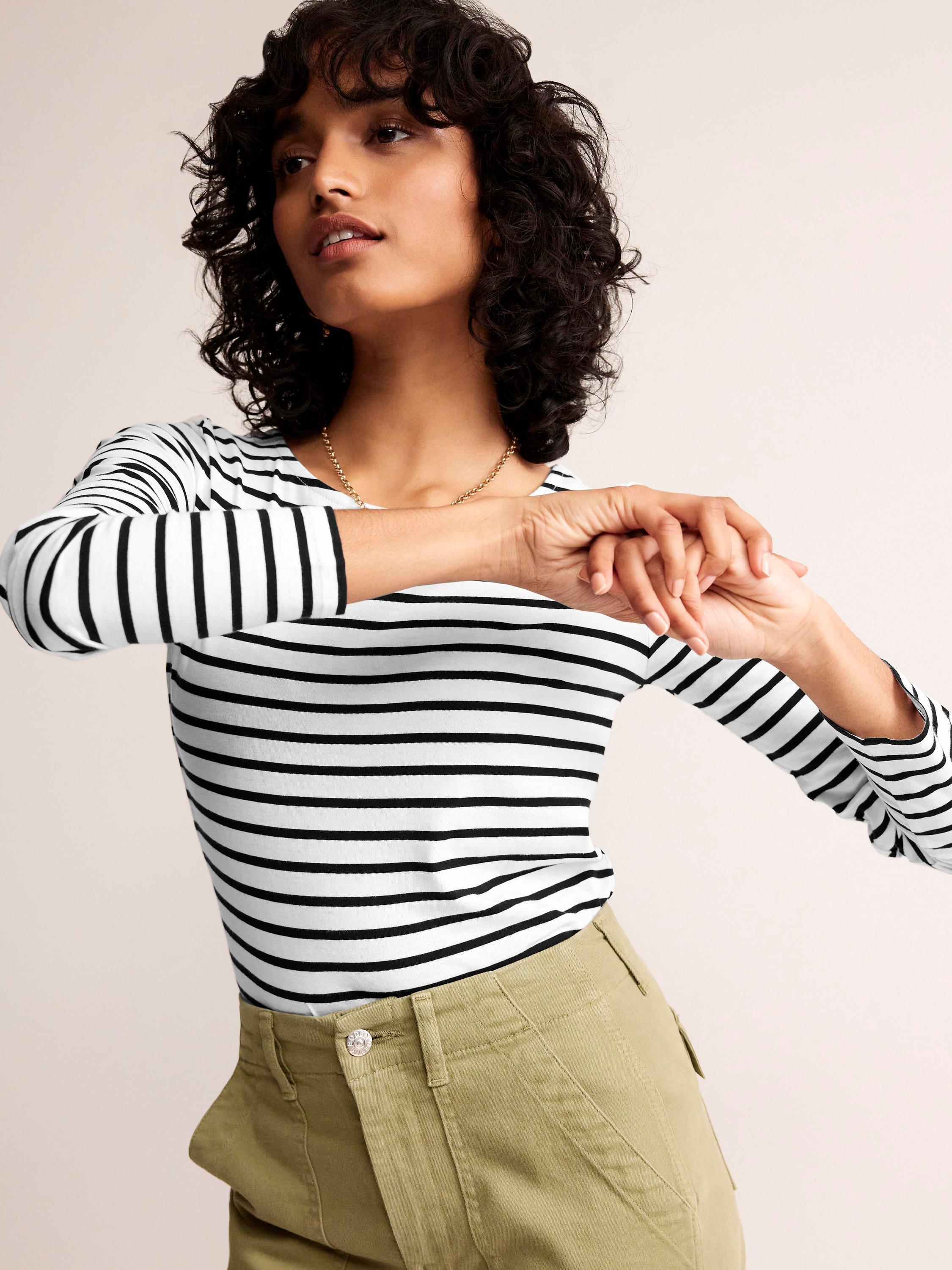Boden Long Sleeve Breton Top, Ivory/Black