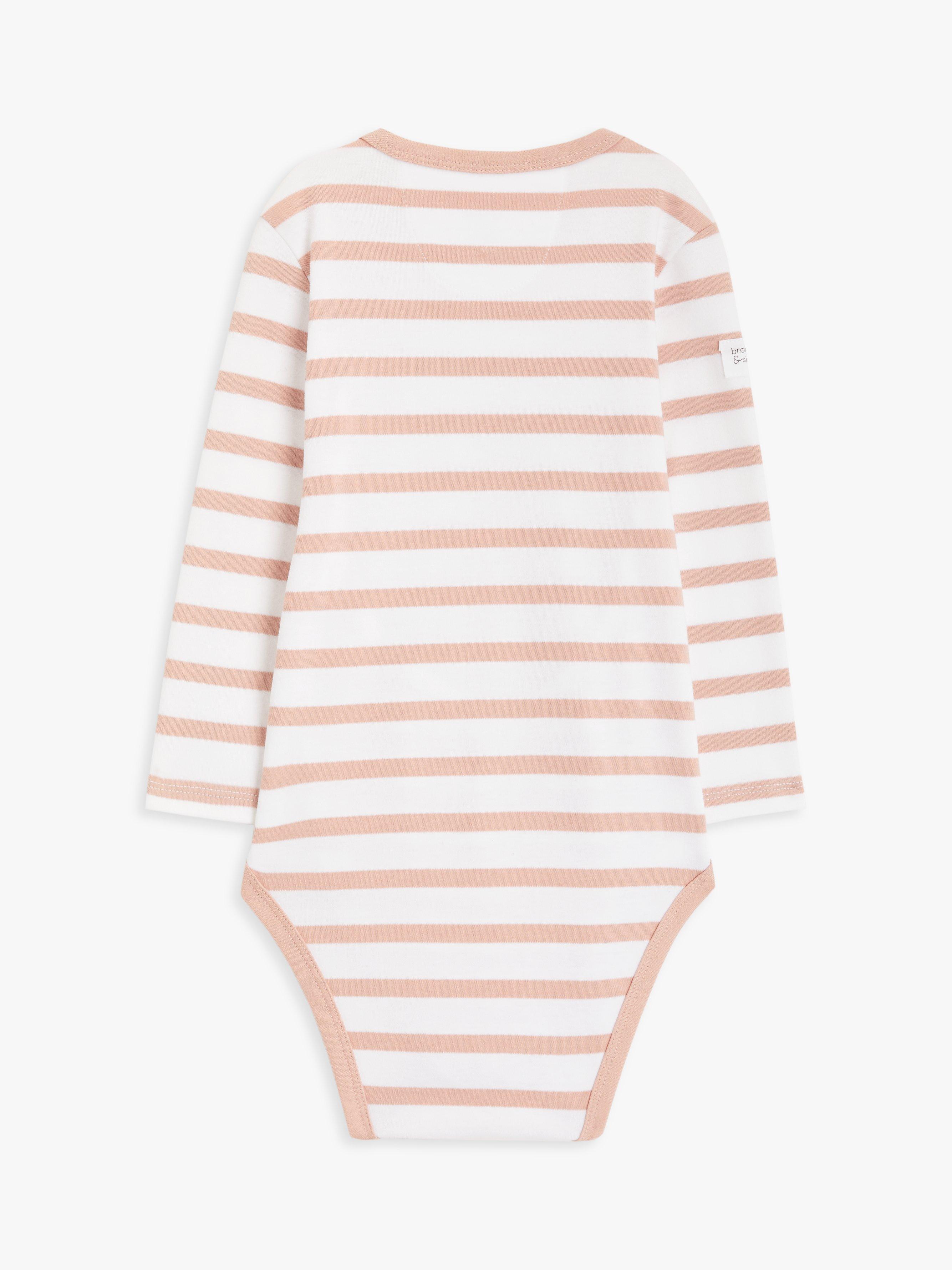 Product image 2 of 4, which shows Brothers & Sisters Kids' Organic Cotton Breton Starfish Stripe Top, White/Pink, 3-4 years