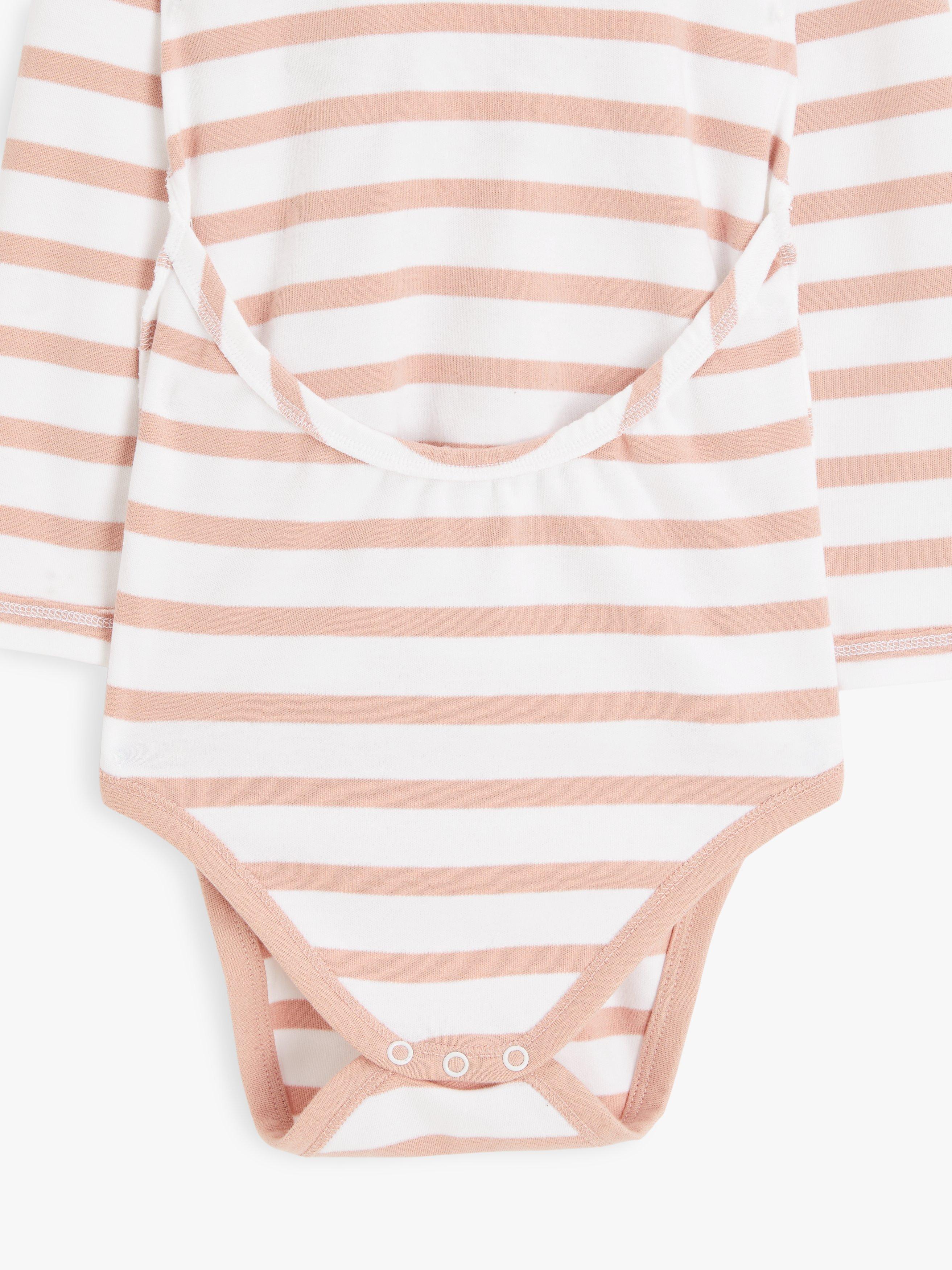Product image 4 of 4, which shows Brothers & Sisters Kids' Organic Cotton Breton Starfish Stripe Top, White/Pink, 3-4 years