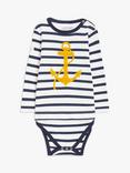 Brothers & Sisters Kids' Organic Cotton Breton Anchor Stripe Unisex Tee, White/Navy