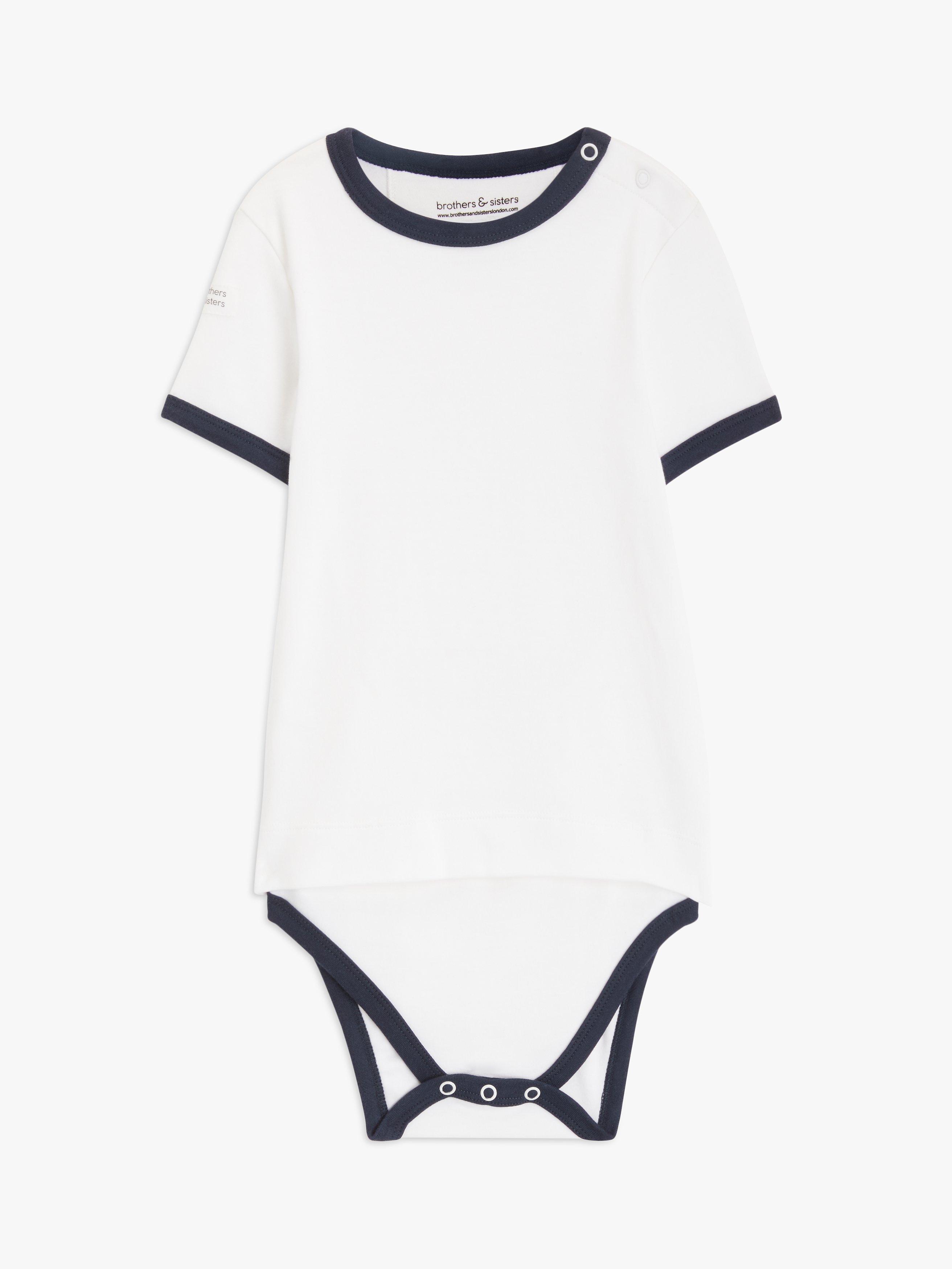 Product image 1 of 4, which shows Brothers & Sisters Kids' Organic Cotton Short Sleeve T-Shirt, White/Navy, 3-4 years