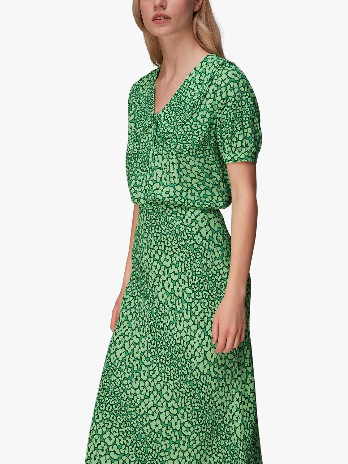 Whistles Leopard Petals Bias Cut Midi Skirt, Green/Muti