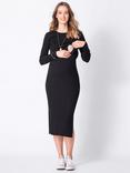 Seraphine Amaya Ribbed Knit Maternity & Nursing Dress, Black