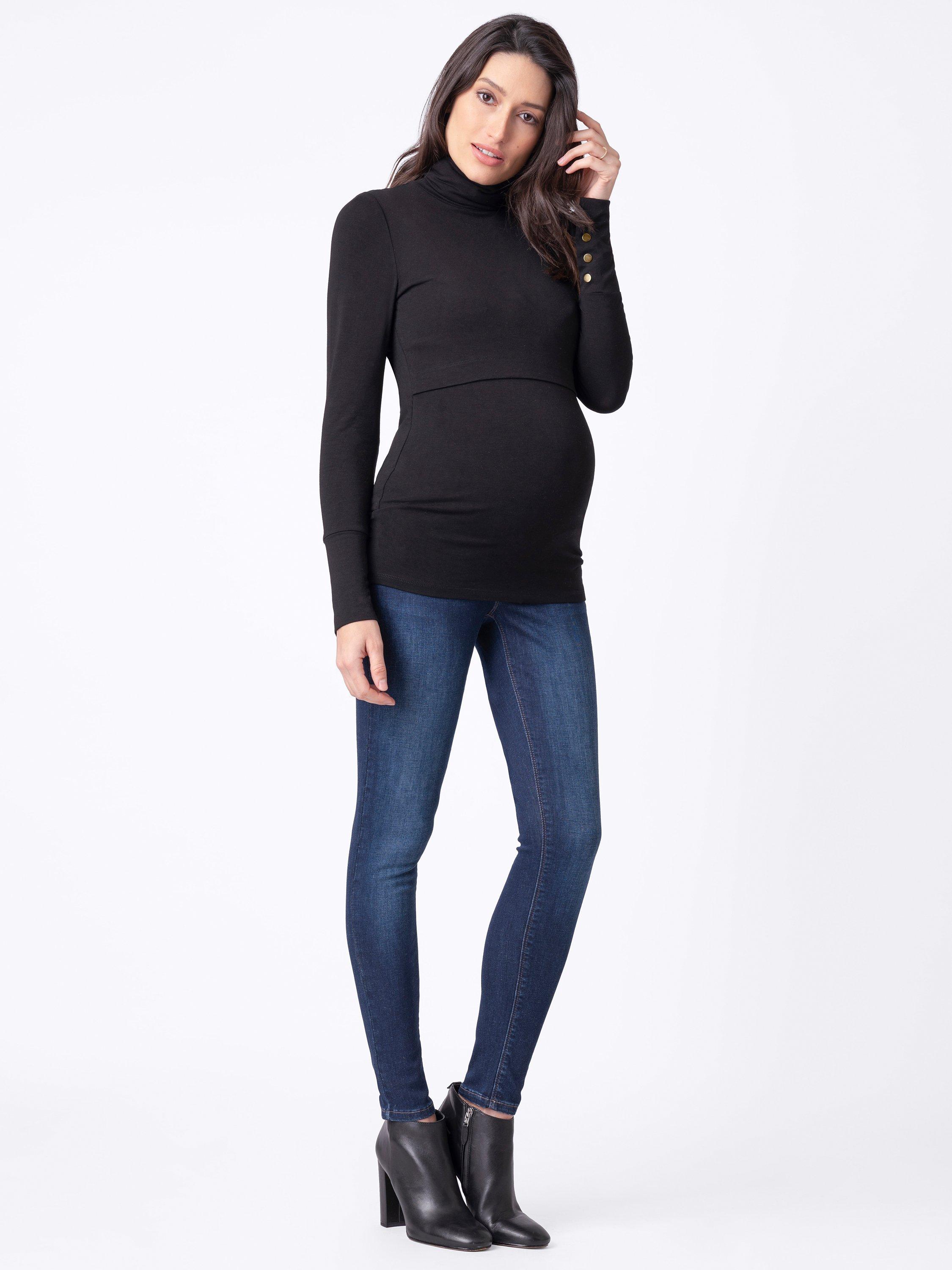Seraphine Ember Plain Roll Neck Maternity & Nursing Top, Black