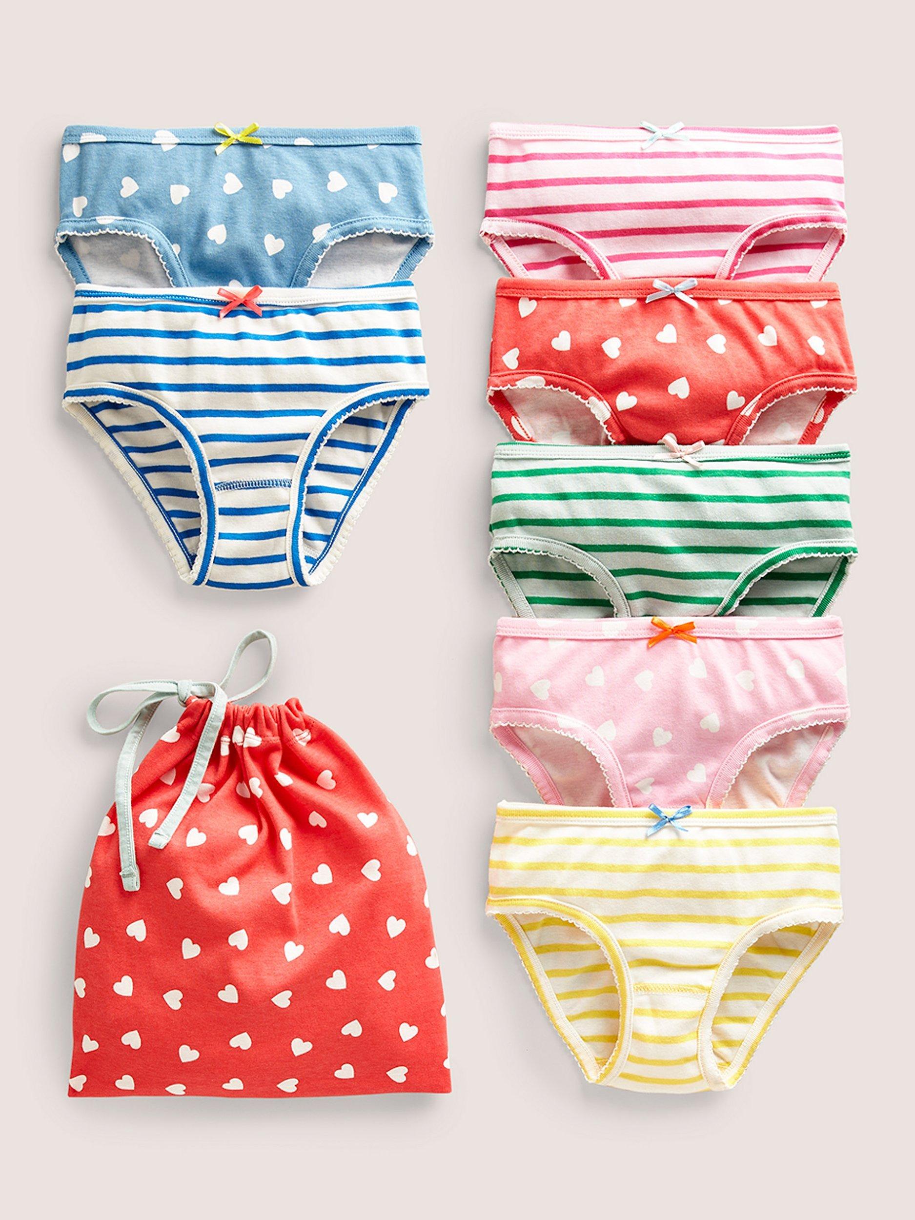 Mini Boden Kids' Stripe & Heart Knickers, Pack of 7, Multi
