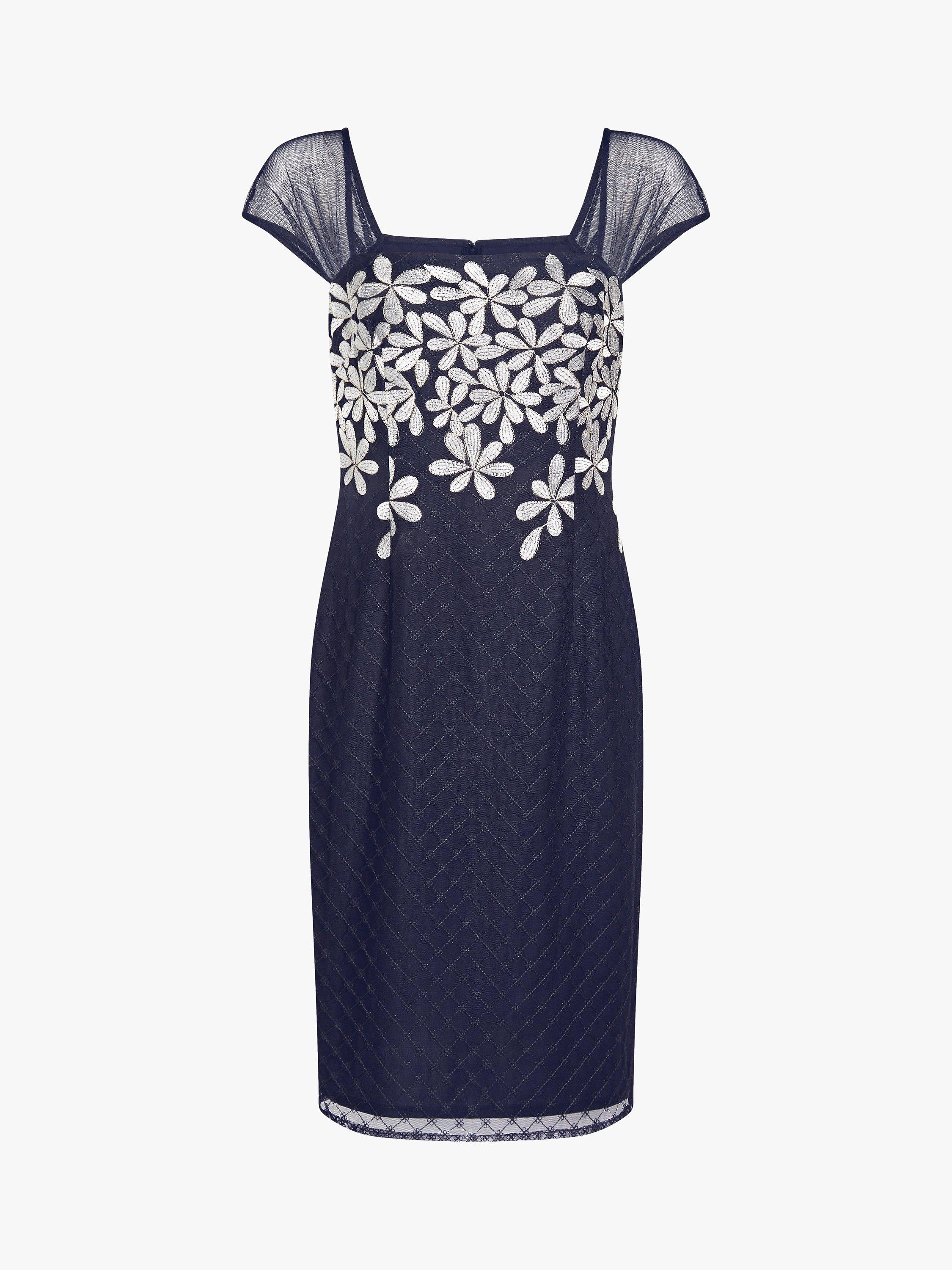 Adrianna Papell Embroidered Floral Cap Sleeve Dress Navy Ivory